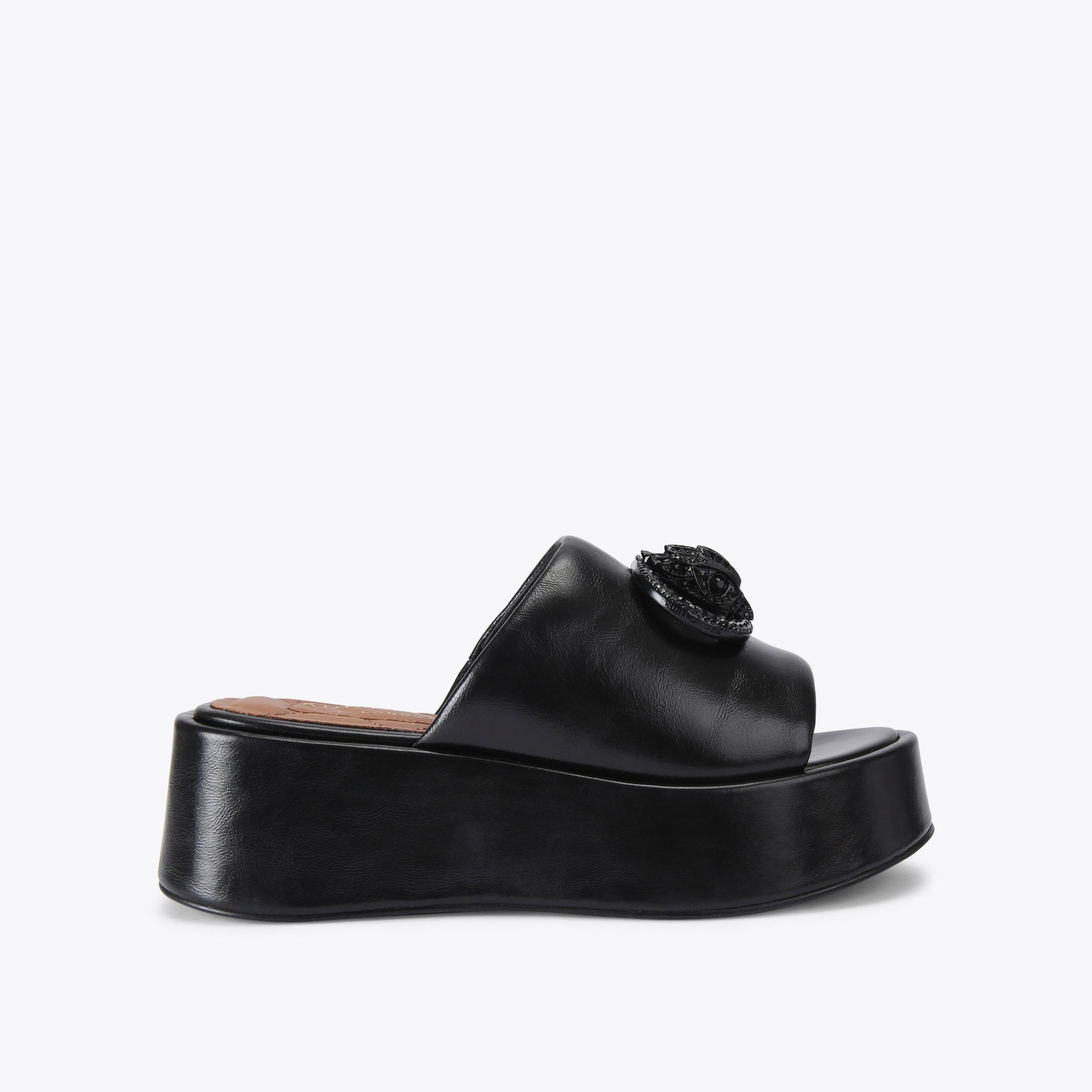 CHELSEA FLATFORM MULE DR Black Leather Slip On Mule by KURT GEIGER
