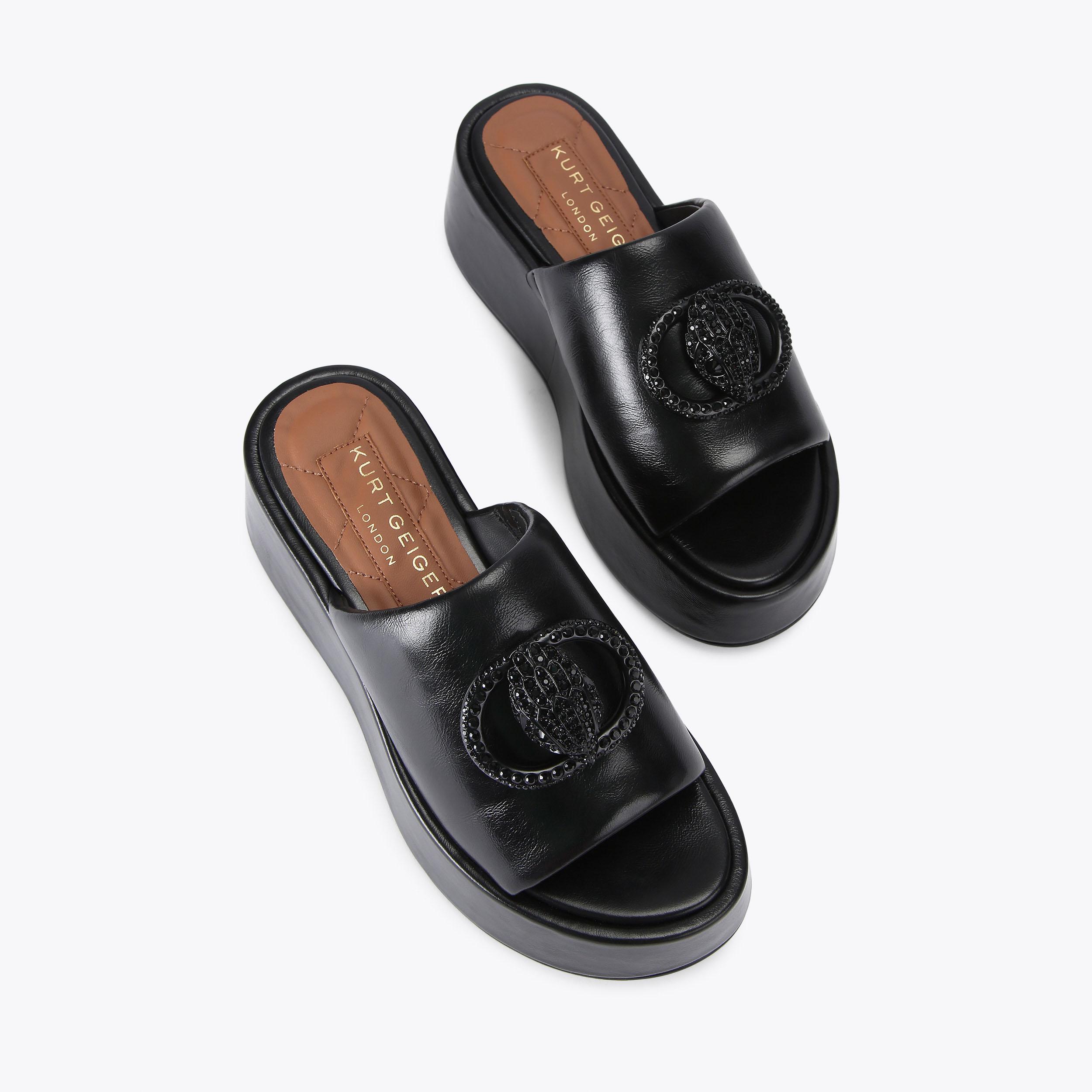 CHELSEA FLATFORM MULE DR Black Leather Slip On Mule by KURT GEIGER