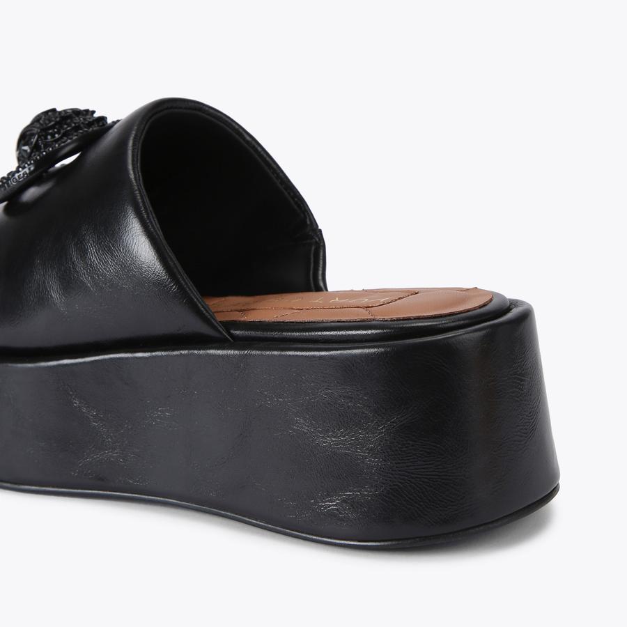 CHELSEA FLATFORM MULE DR Black Leather Slip On Mule by KURT GEIGER