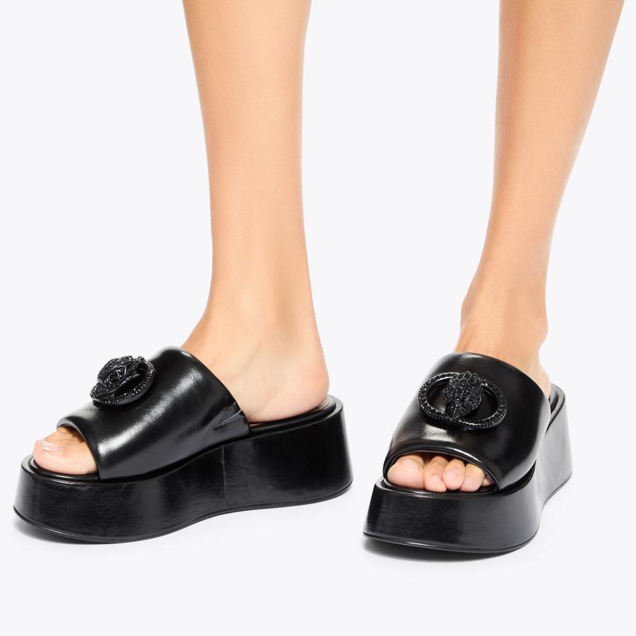 CHELSEA FLATFORM MULE DR Black Leather Slip On Mule by KURT GEIGER