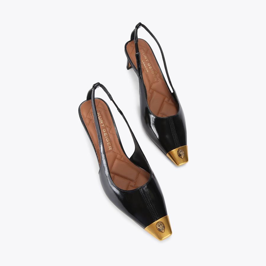 REGENT LOW OPEN COURT Black Patent Slingback Heel by KURT GEIGER