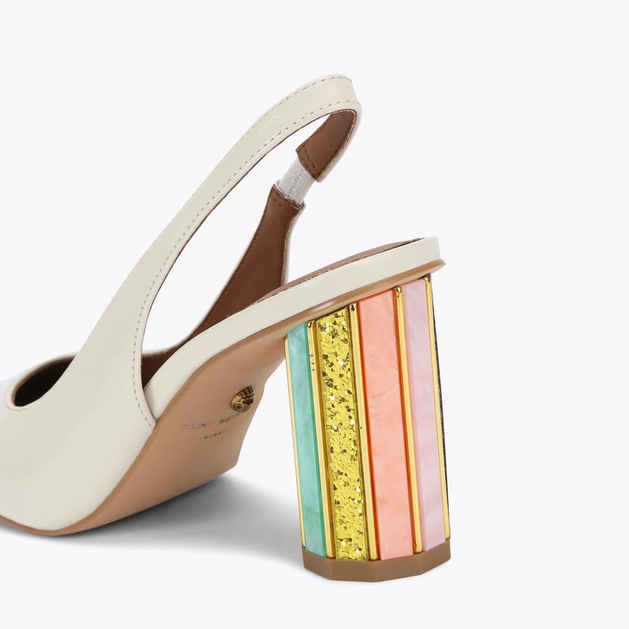 【関税込み】CITY GLISTENING ABSTRACT EMBROIDERY' SLINGBACK PERSPEX HEEL SLING Bone Patent Slingback Heel by KURT GEIGER