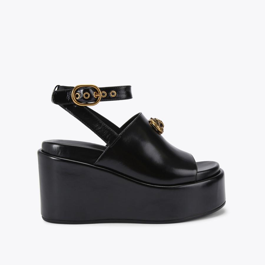 CHELSEA CHUNKY WEDGE SDL Black Leather Platform Heel Sandal by