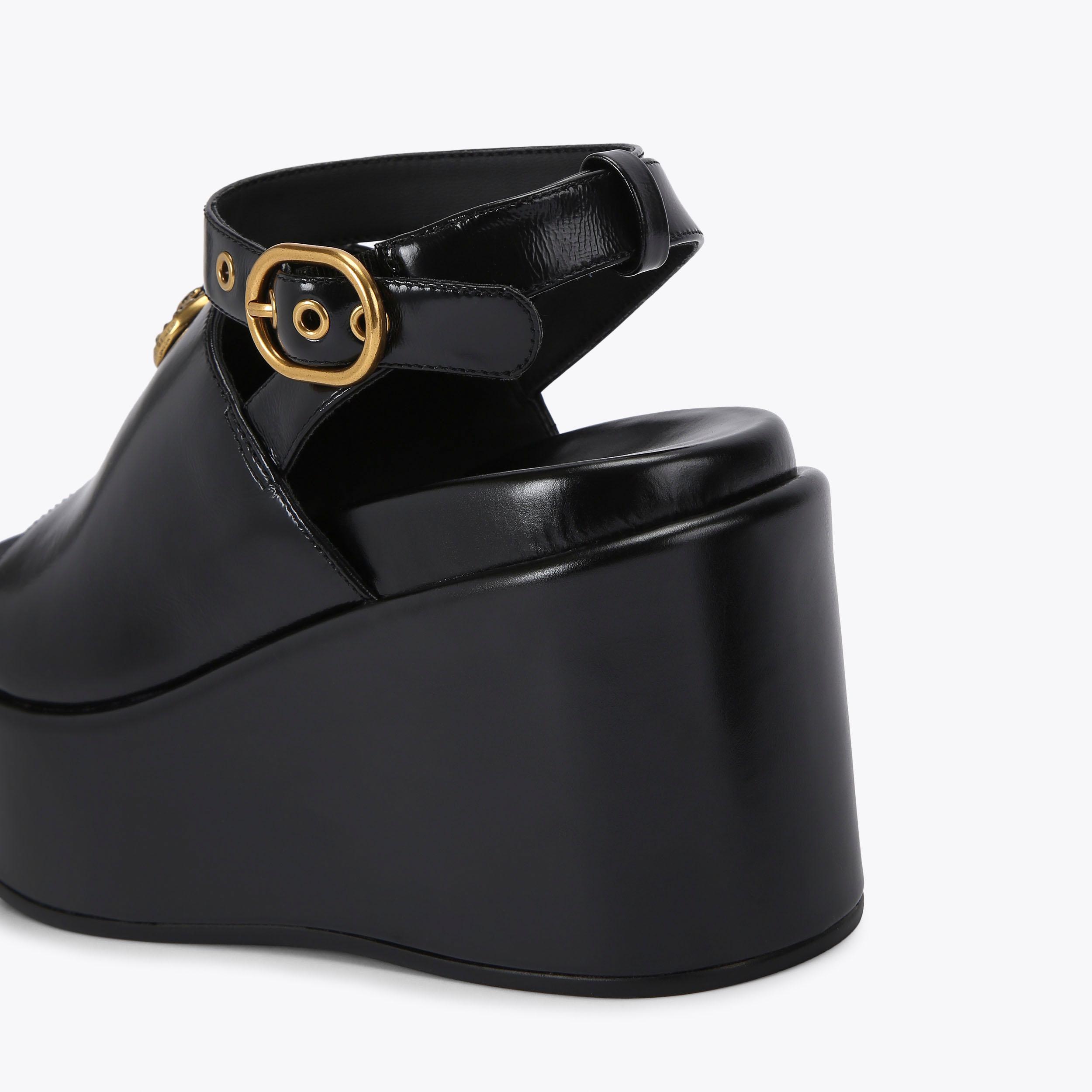 CHELSEA CHUNKY WEDGE SDL Black Leather Platform Heel Sandal CHELSEA CHUNKY WEDGE SDL Black Leather Platform Heel Sandal