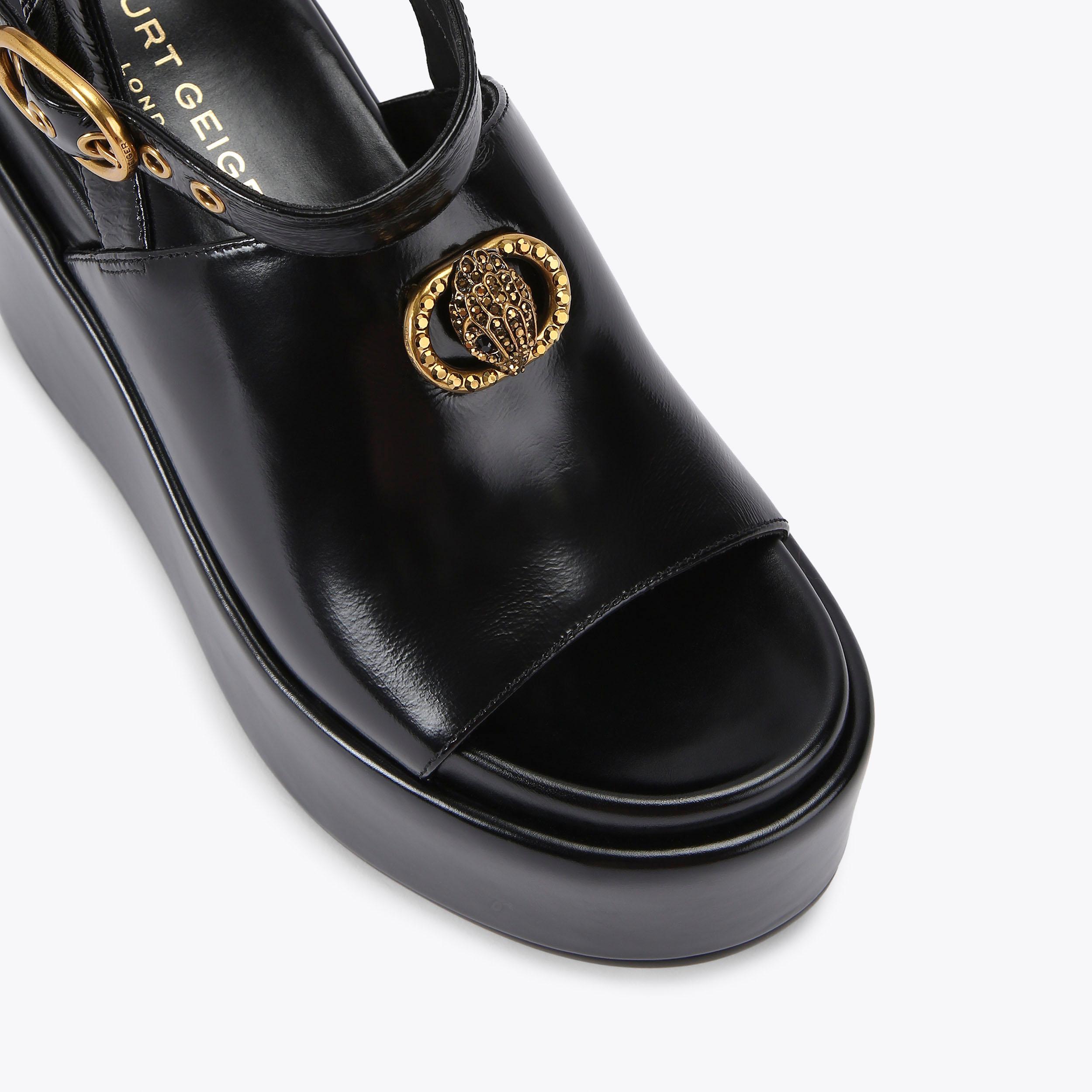 CHELSEA CHUNKY WEDGE SDL Black Leather Platform Heel Sandal by