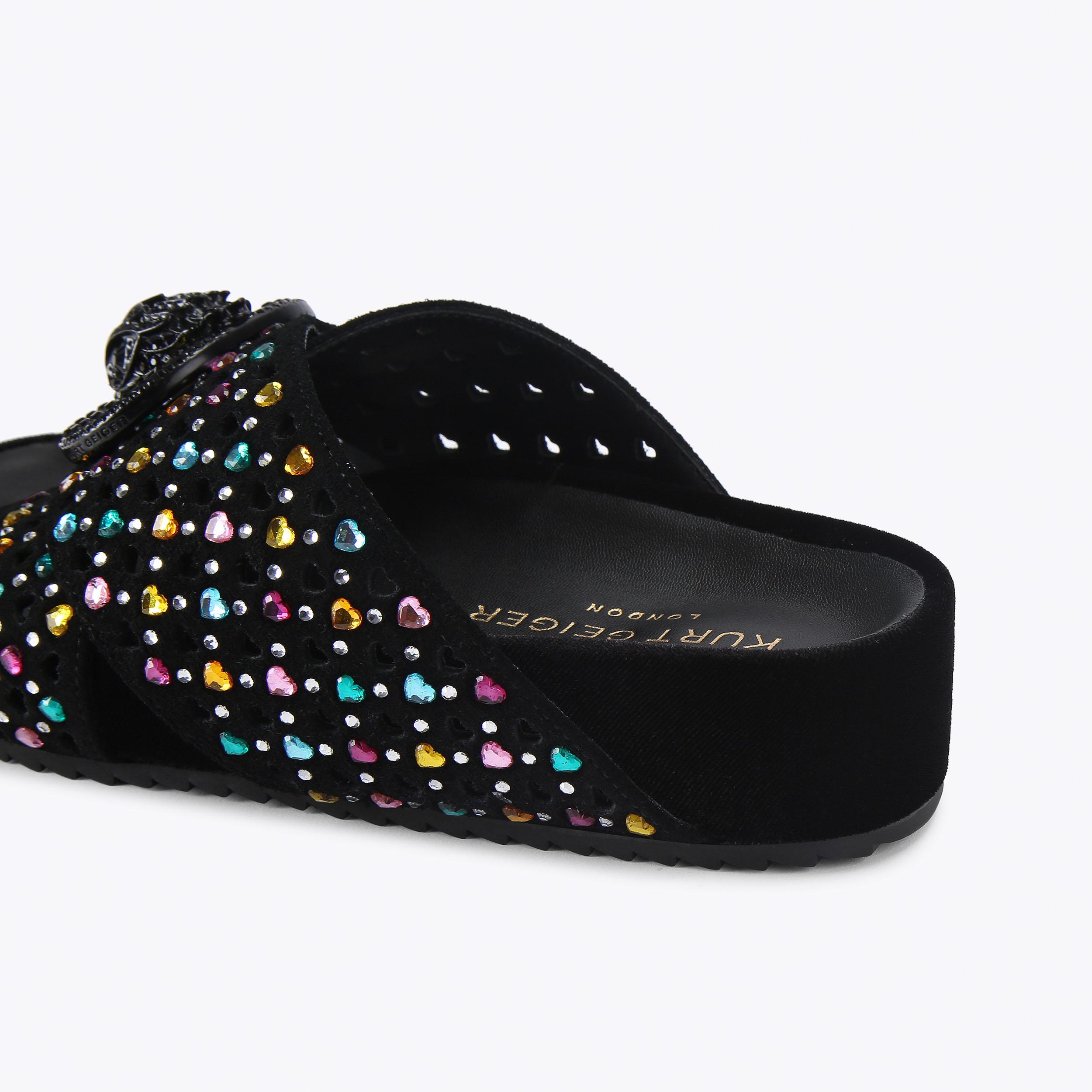 CHELSEA CROSS STRAP Black Suede Slip On Sandal by KURT GEIGER LONDON