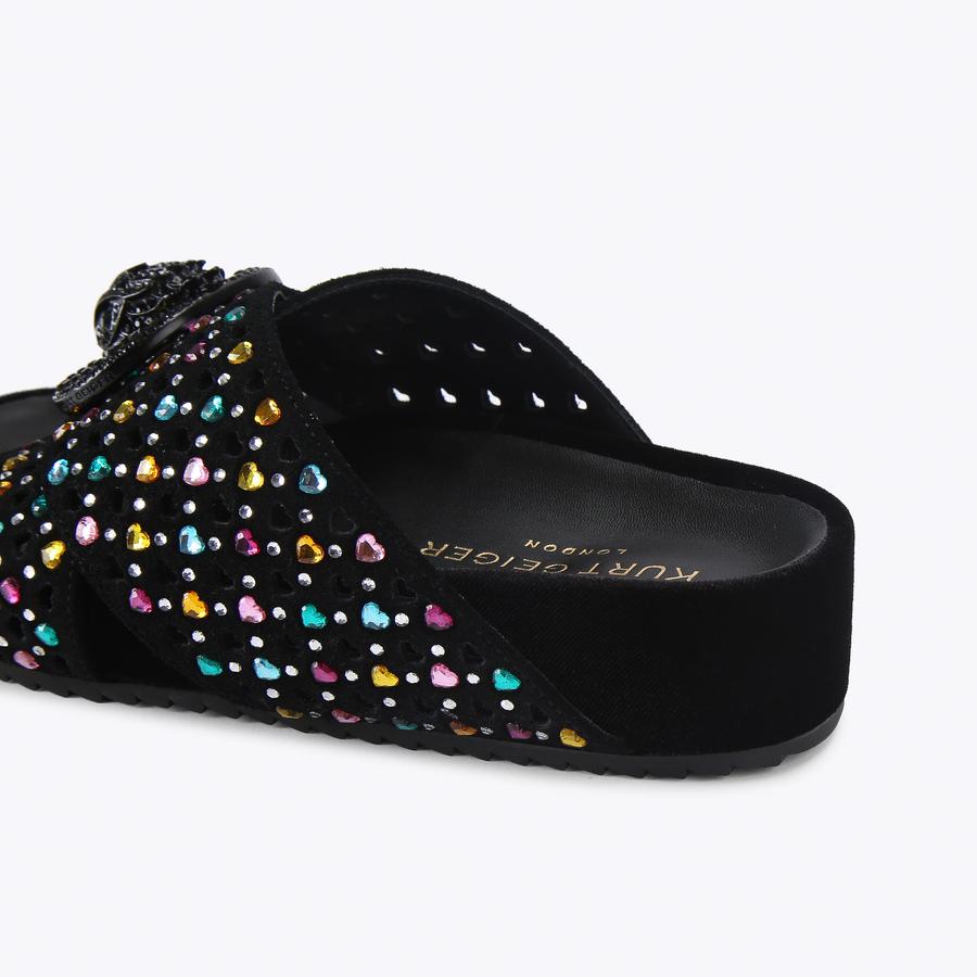 CHELSEA CROSS STRAP Black Suede Slip On Sandal by KURT GEIGER LONDON