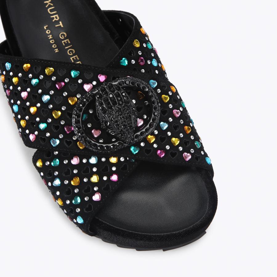 CHELSEA CROSS STRAP Black Suede Slip On Sandal by KURT GEIGER LONDON