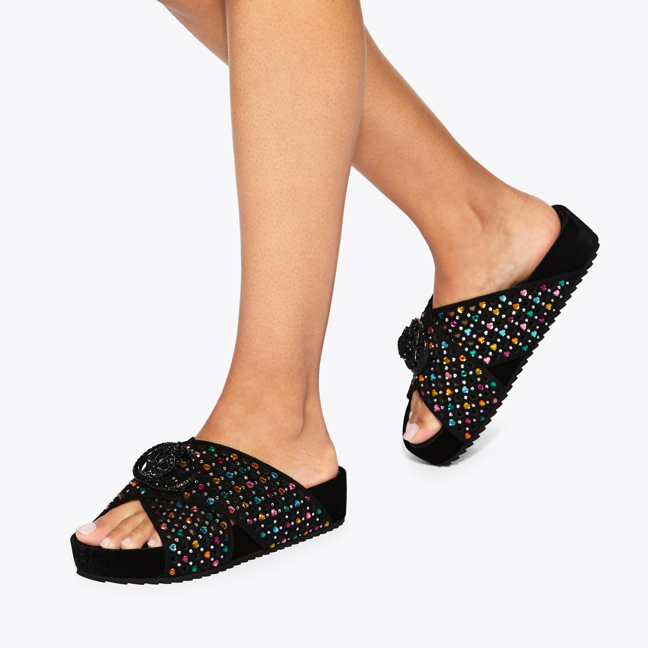 (取寄) ゴーロー レディース クラッシュ GOLO women Clash Black Suede CHELSEA CROSS STRAP Black Suede Slip On Sandal by KURT GEIGER LONDON