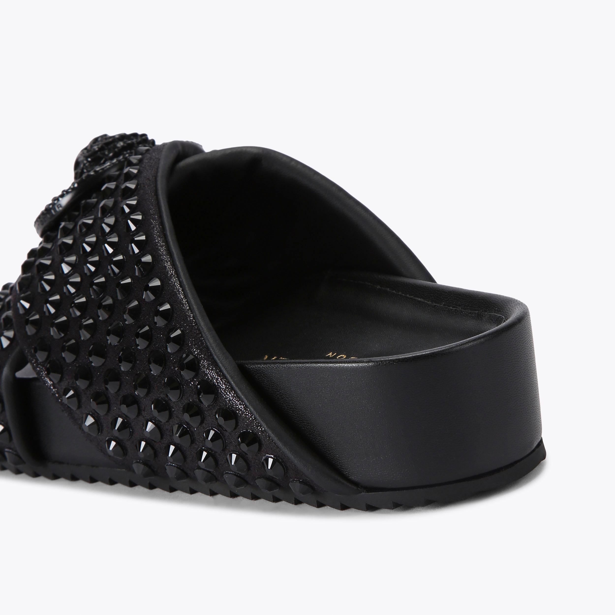 Black Joan Leather Slide Sandals - CHARLES & KEITH QA
