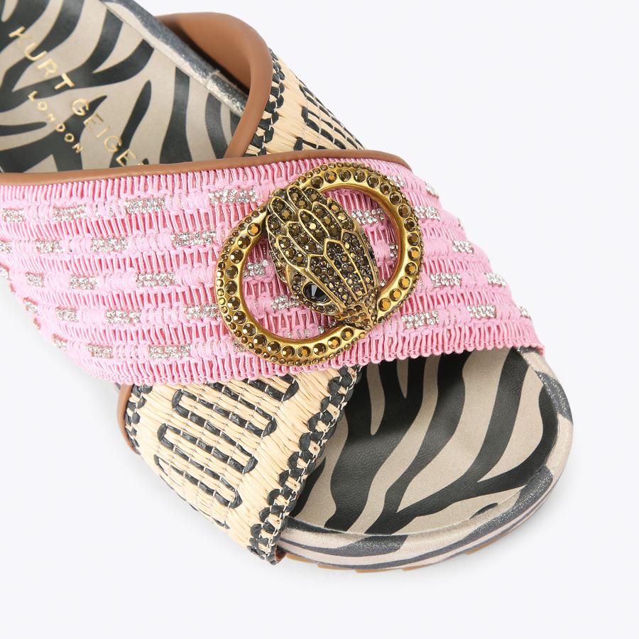 S*中様 d.i.a. ピンク ゼブラ柄ゴールドボタン バック スカルゴールド刺 CHELSEA CROSS STRAP Chelsea Cross Strap Sandal by Kurt Geiger London
