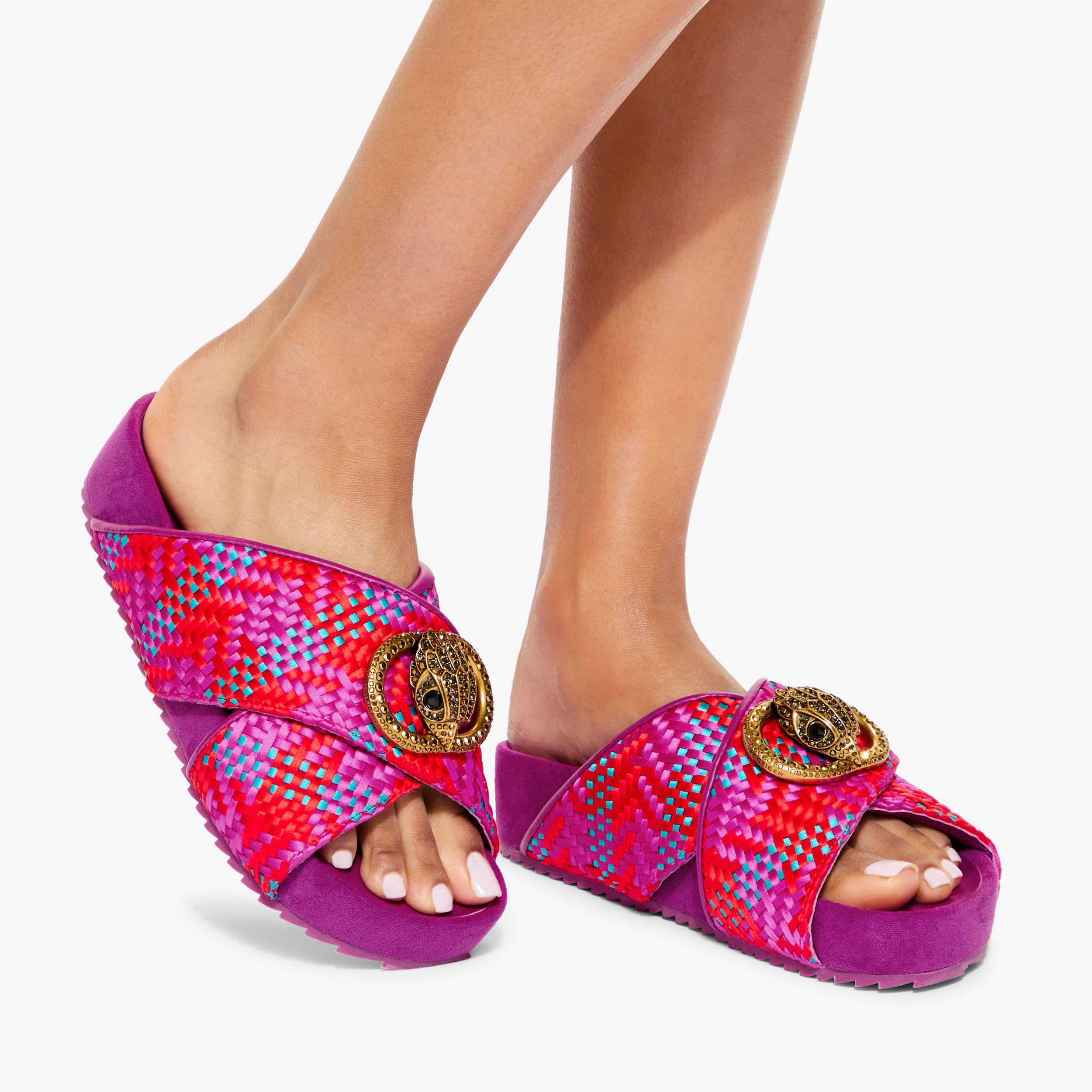 CHELSEA CROSS STRAP Fuchsia Pink Woven Slip On Chunky Sandal