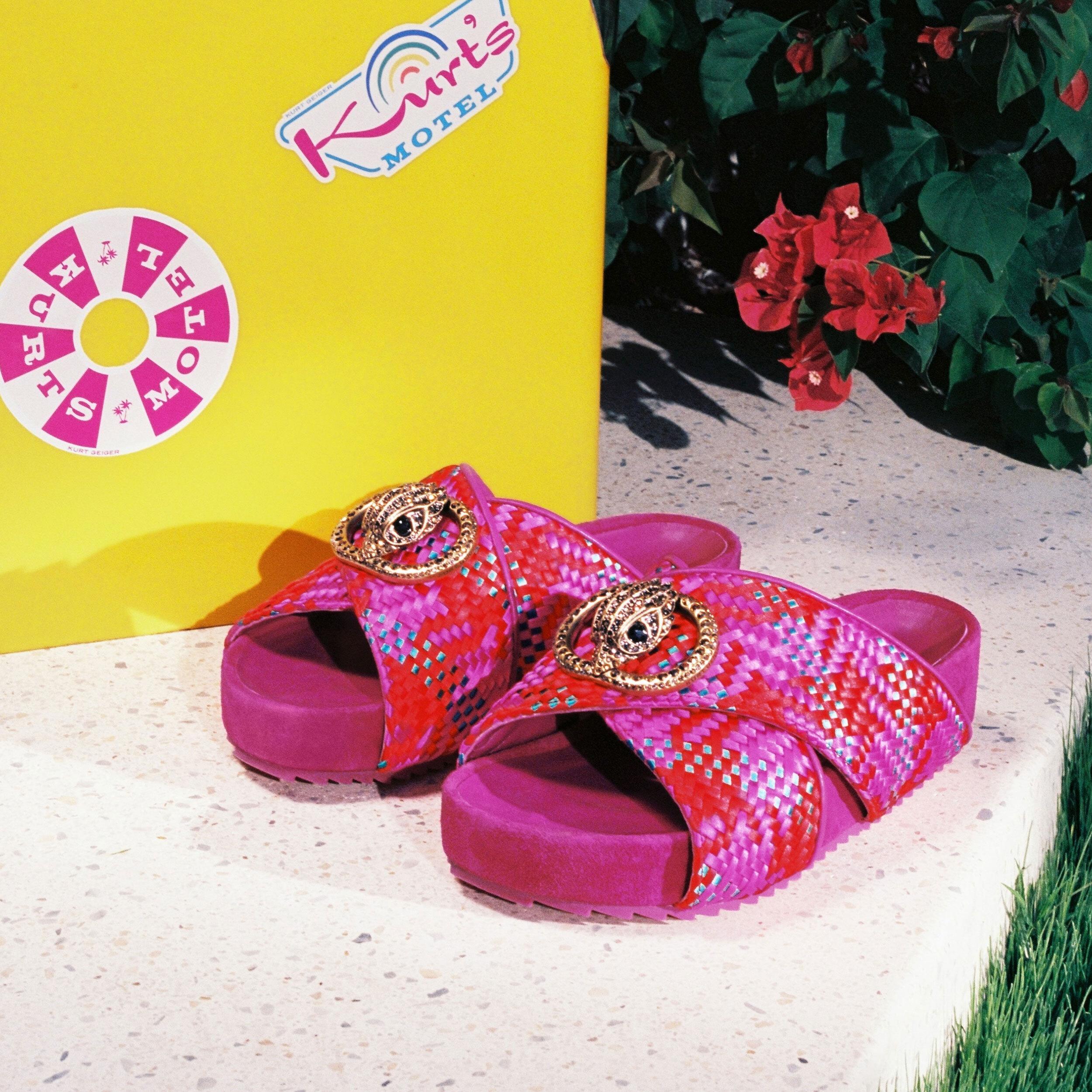CHELSEA CROSS STRAP Fuchsia Pink Woven Slip On Chunky Sandal