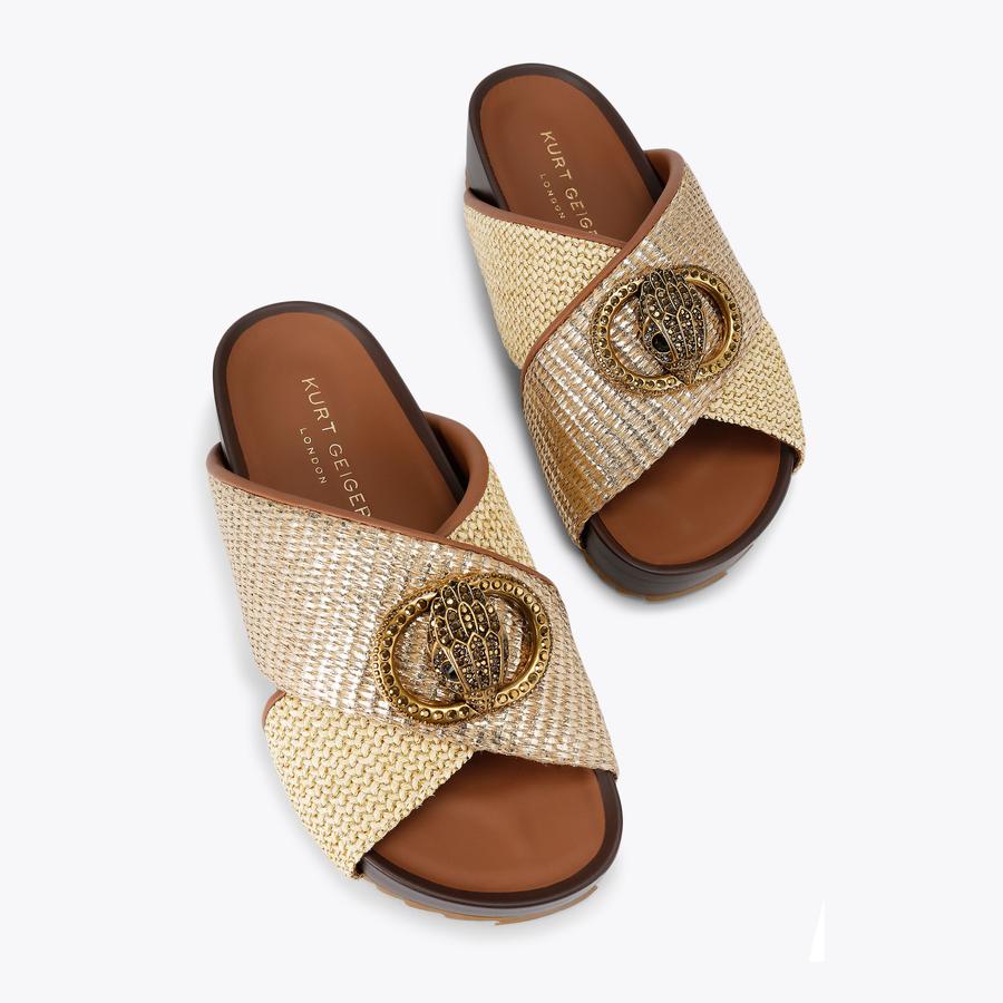Chelsea Cross Strap Sandals Gold Foil Rattan | Kurt Geiger