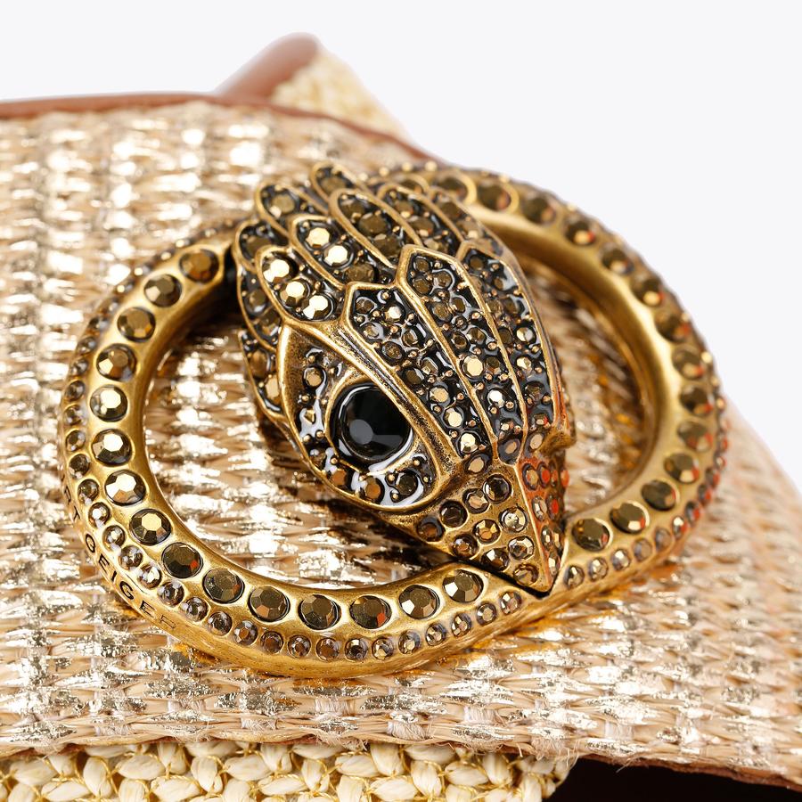 RG 23S/S 本店限定 LEATHER STRAP SANDAL 美品27 Chelsea Cross Strap Sandals Gold Foil Rattan | Kurt Geiger