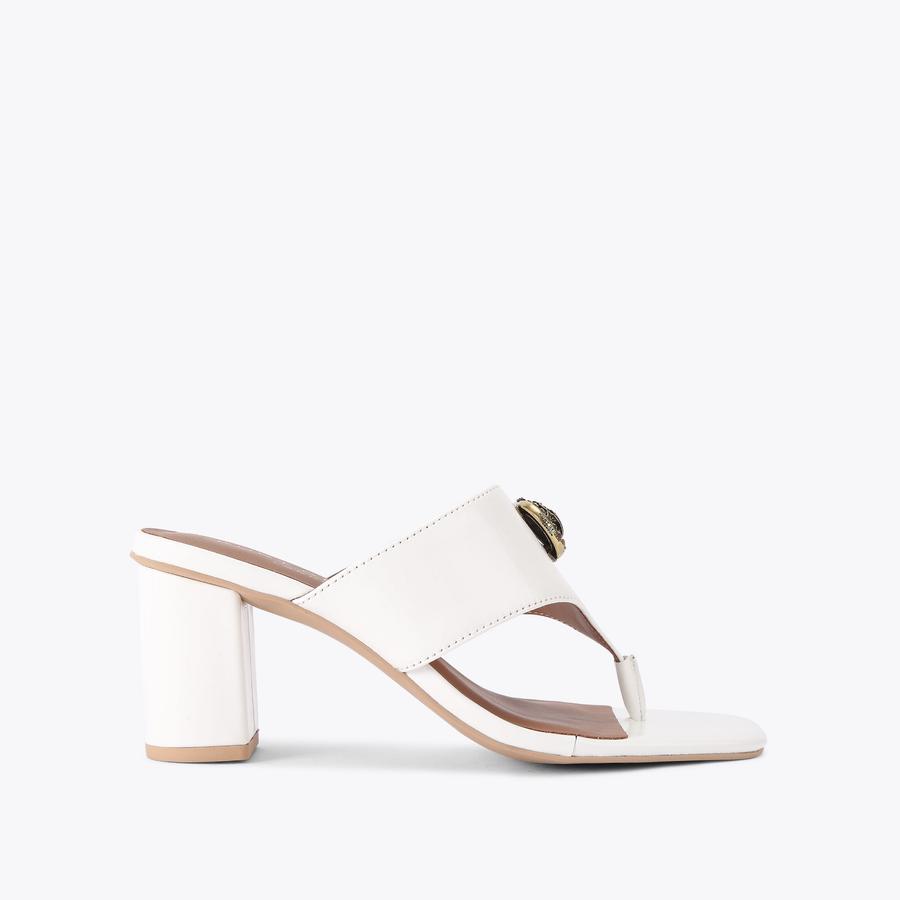 CHELSEA T-BAR BLOCK White Patent Block Heel Sandal by KURT