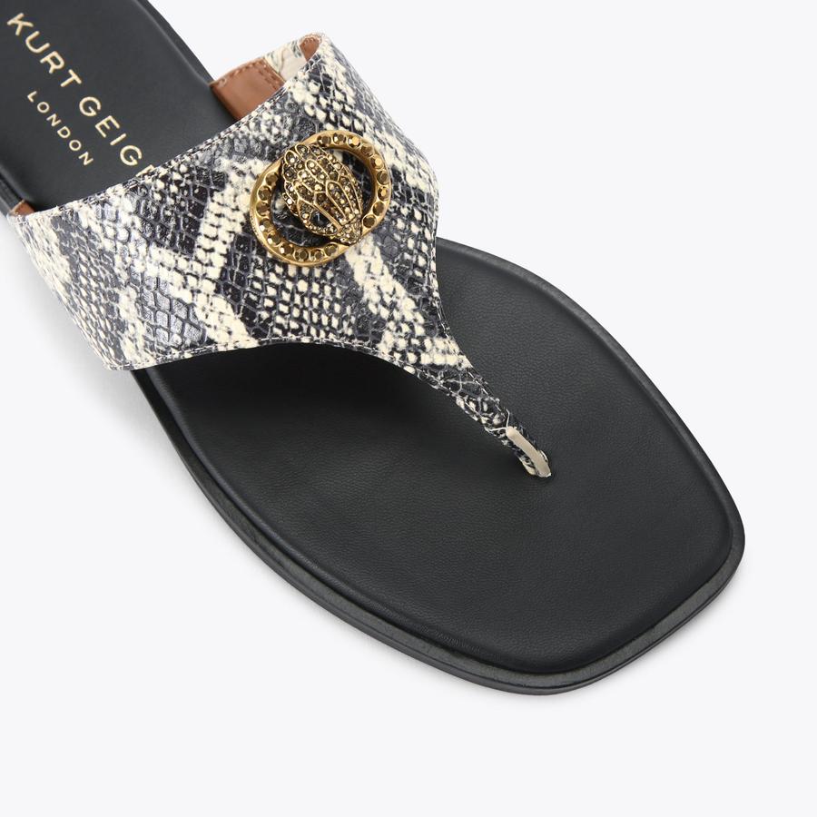 CHELSEA SQ T-BAR Snake Printed T-Bar Sandals by KURT GEIGER