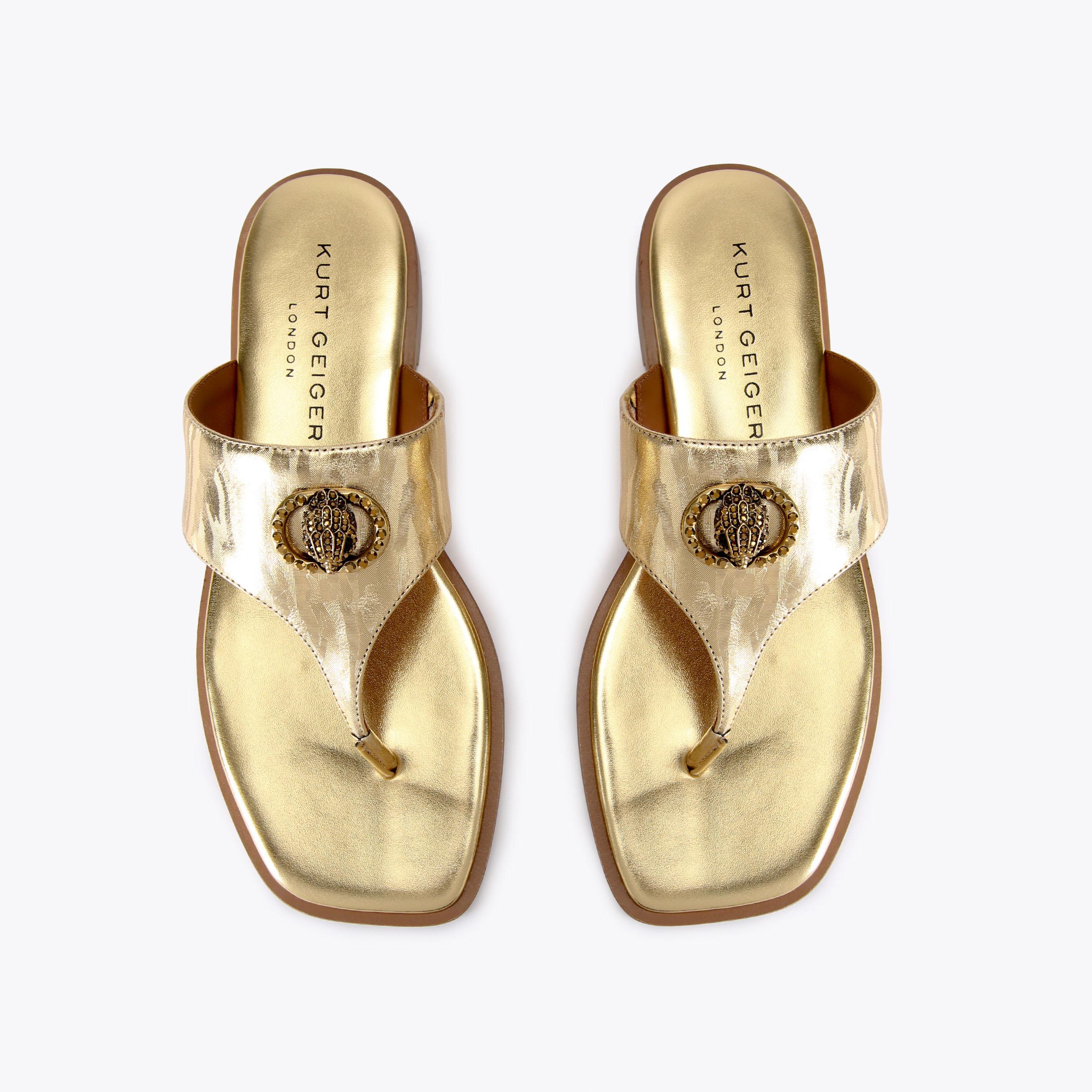 CHELSEA SQ T-BAR Gold Leather Sandals by KURT GEIGER LONDON
