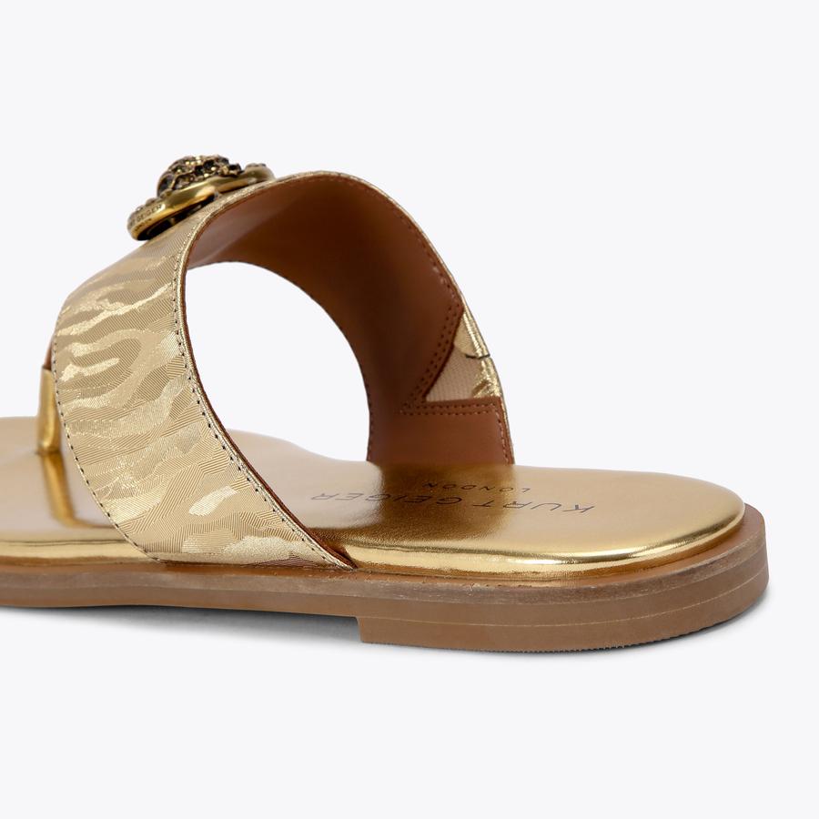 CHELSEA SQ T-BAR Gold Leather Sandals by KURT GEIGER LONDON