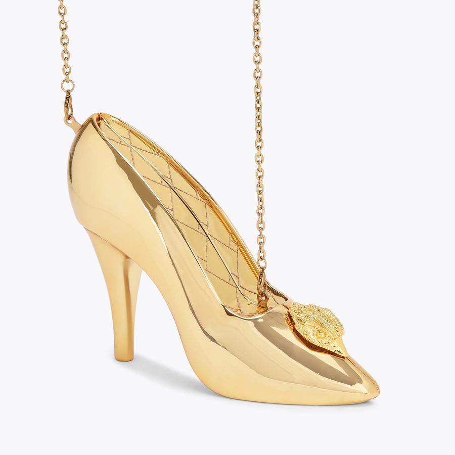 BELGRAVIA SHOE CLUTCH Gold Reflective Shoe Clutch by KURT