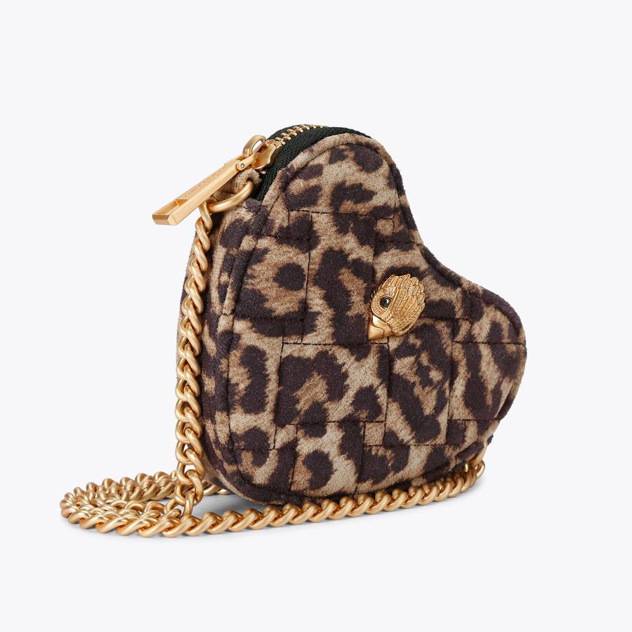 MICRO HEART CROSS BODY Leopard Print Suede Cross Body Bag by