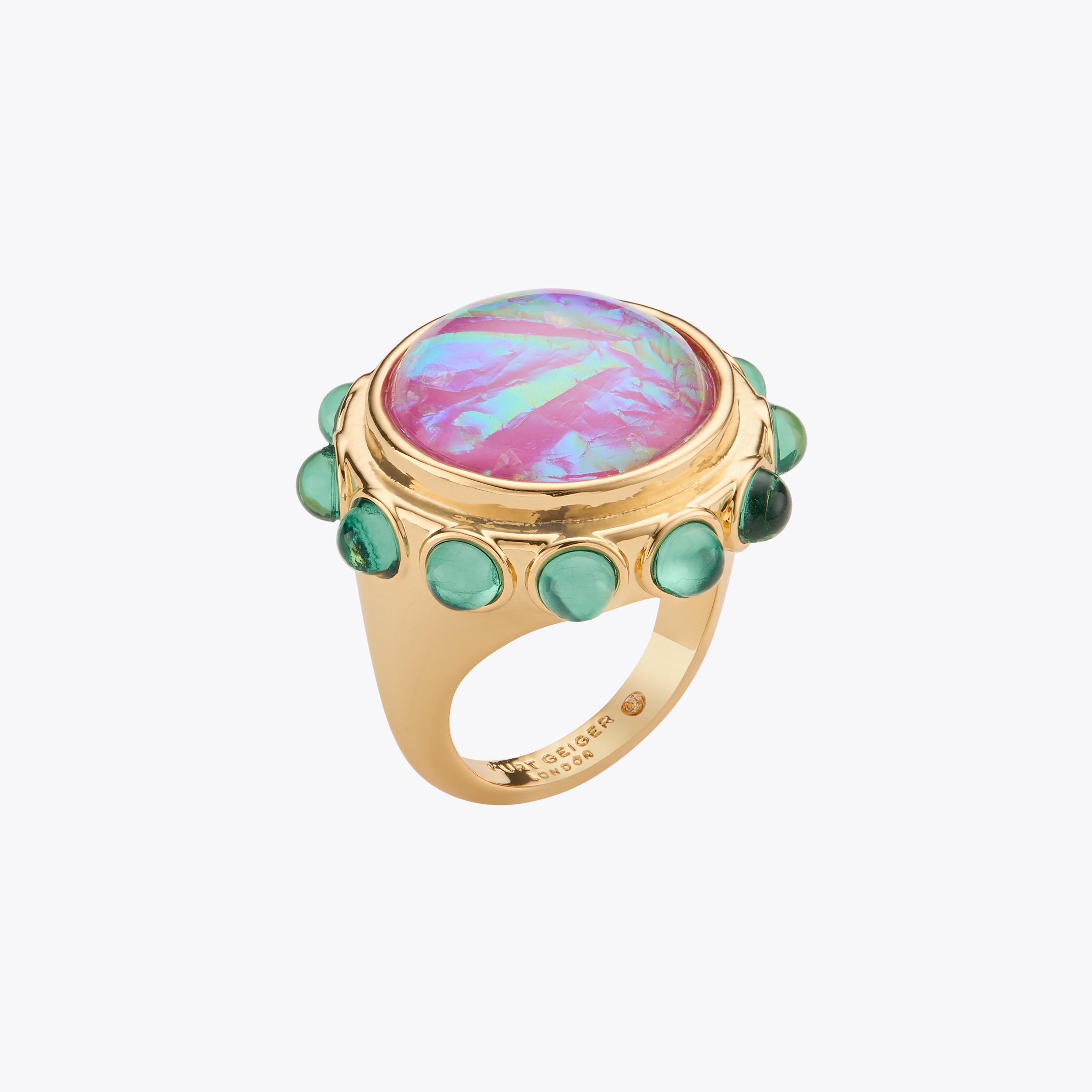 CIRCLE COCKTAIL RING Pink Iridescent Cocktail Ring by KURT GEIGER LONDON