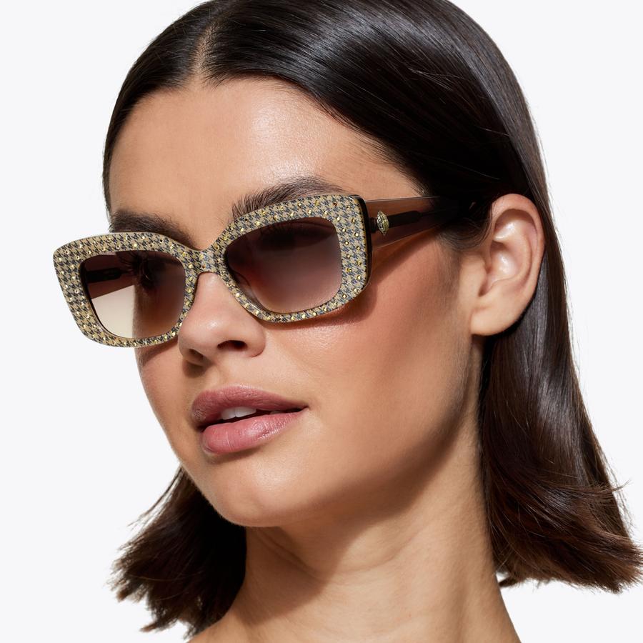 SHOREDITCH GEM RECTANGLE Houndstooth Crystal Sunglasses by