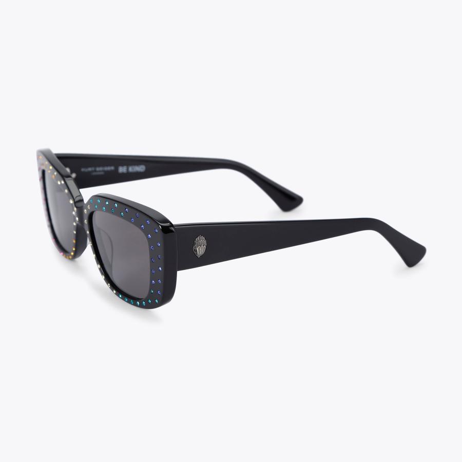 Black Crystal-Studded Rectangle Sunglasses Crystal Black Sunglasses - OPC1432A | JTV main image 3