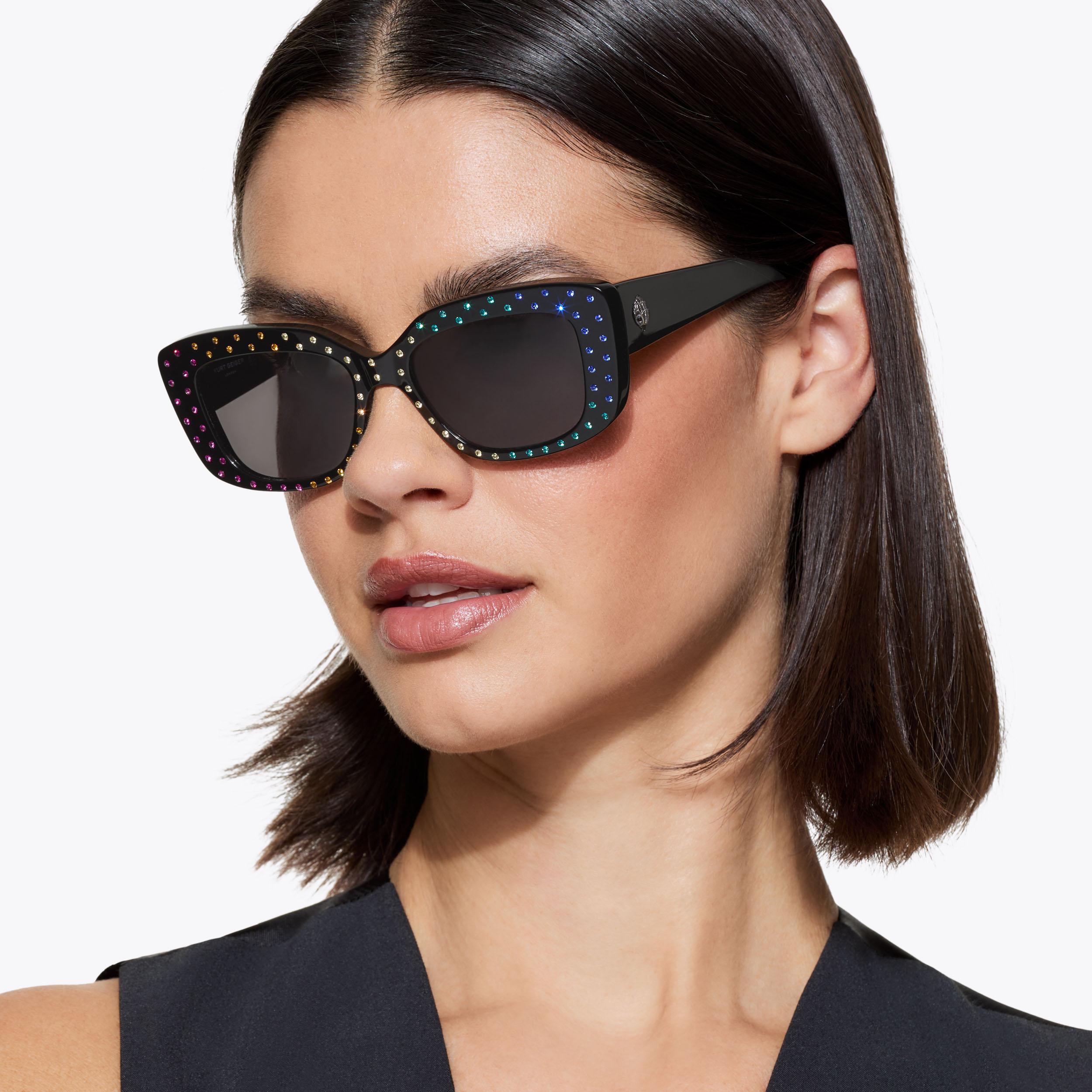 KURT GEIGER Cat Eye Black and Multi-Color Gem Sunglasses shoreditch-gem-rectangle-  main image 3