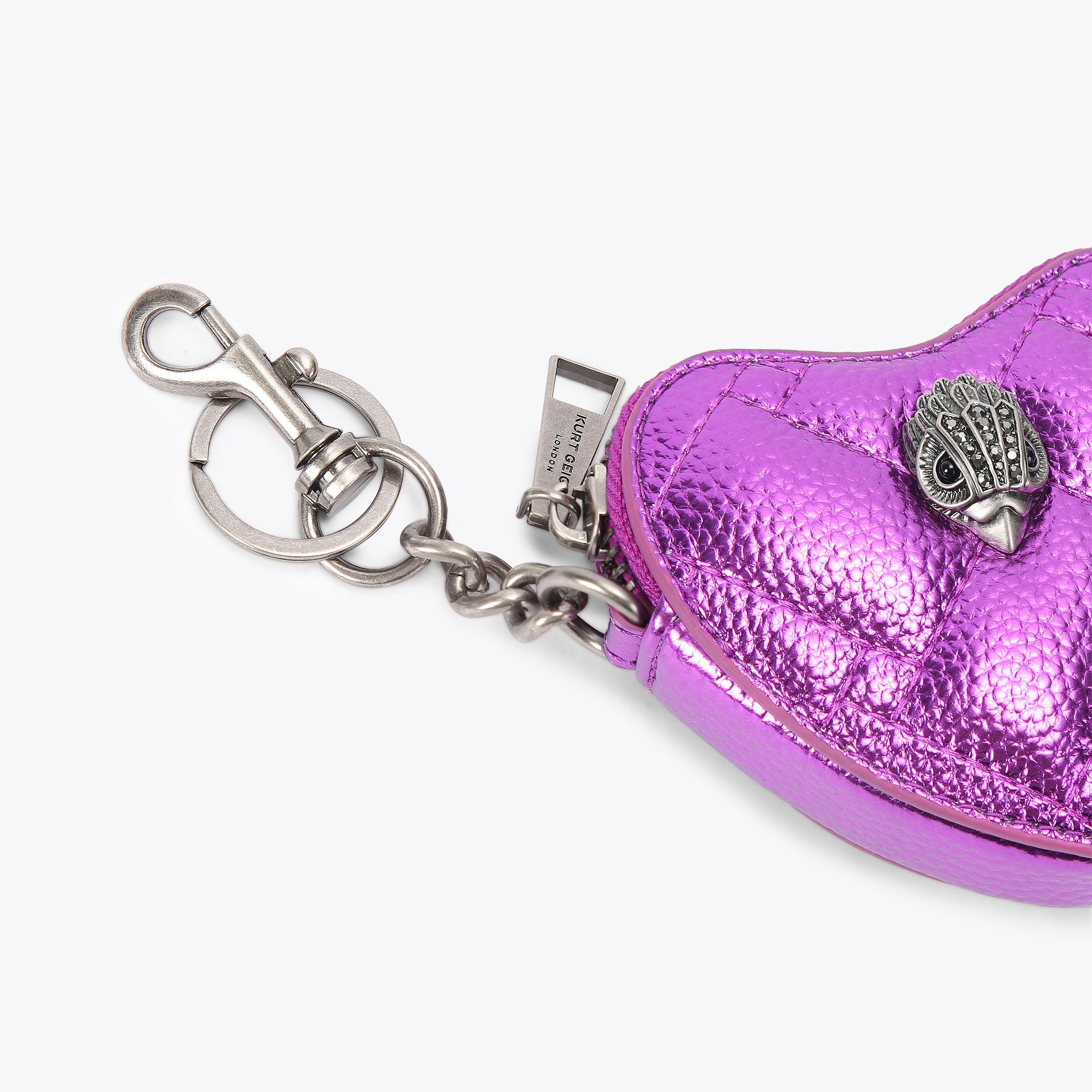 ✦超希少✦ COACH ダークパープル キーホルダー 写真入れ バッグチャーム KENSINGTON HEART CHARM Metallic Purple Keyring by KURT GEIGER LONDON