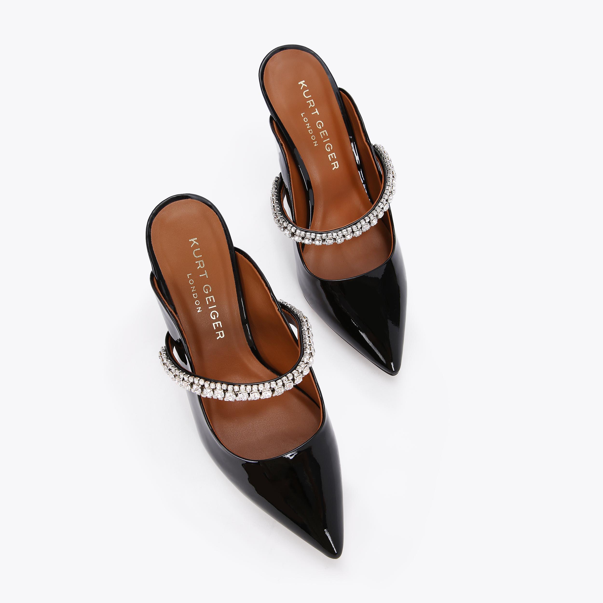 DUKE Black Shine Embellished Stiletto Heel Mules by KURT GEIGER LONDON