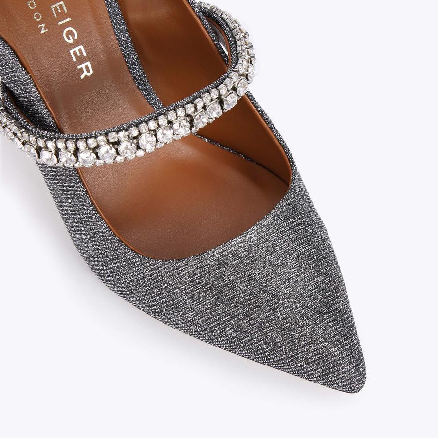 DUKE Silver Metallic Embellished Stiletto Heel Mules by KURT