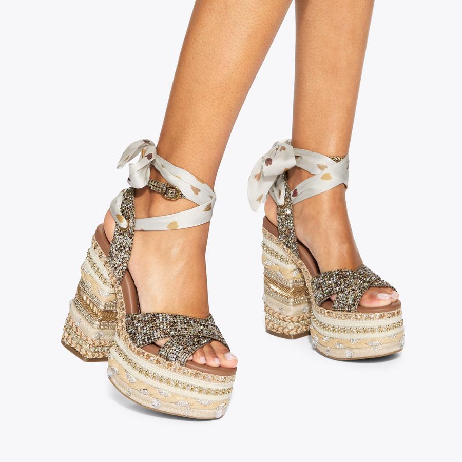 CHELSEA SCARF PLATFORM Beige Houndstooth Platform Heel by KURT