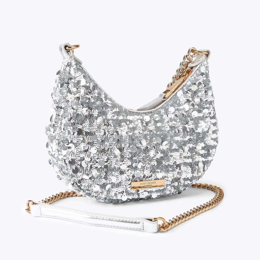 SM CHELSEA CHAIN HOBO Silver Sequin Chain Shoulder Purse by KURT