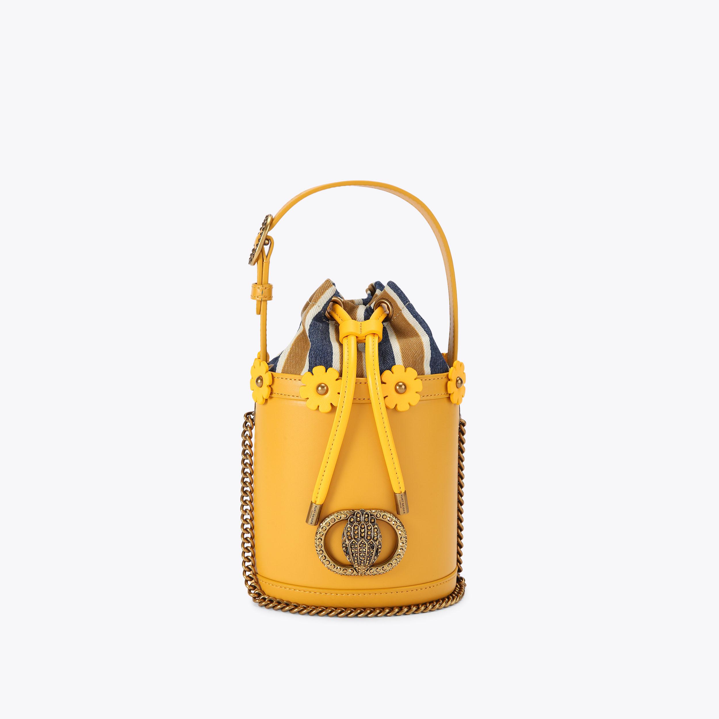 SM CHELSEA ROUND BUCKET Yellow Leather Bucket Purse by KURT GEIGER