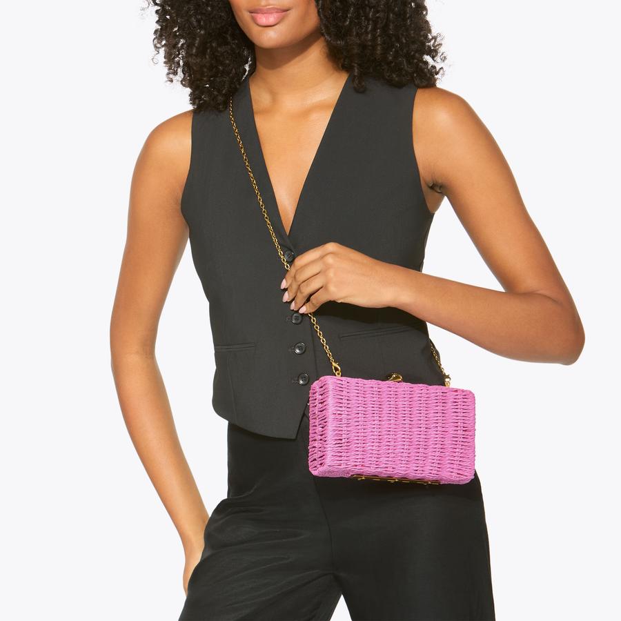 KENSINGTON CLUTCH Pink Woven Raffia Clutch Bag by KURT
