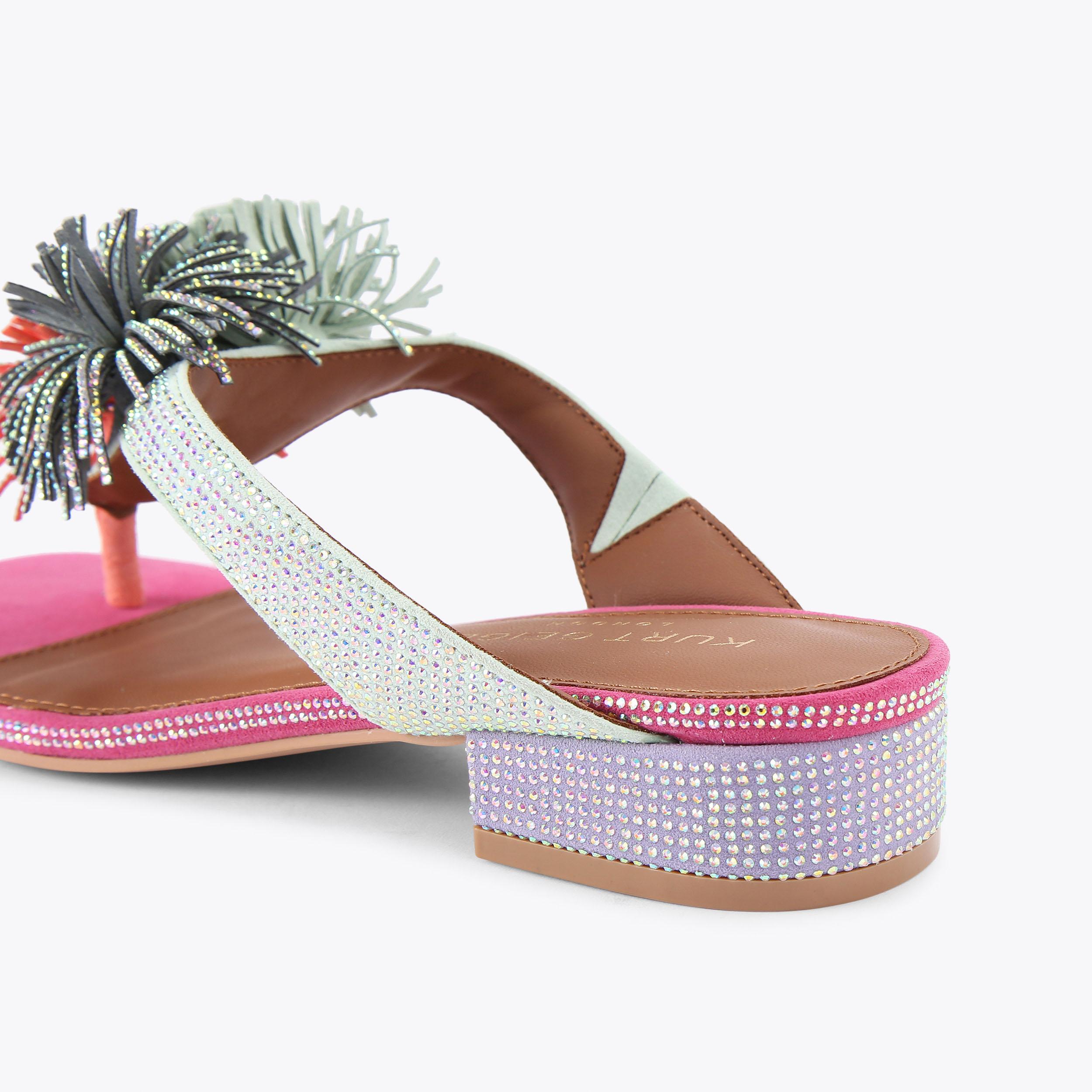POM POM T-BAR FLAT SDL Green T-Bar Crystal Sandal by KURT