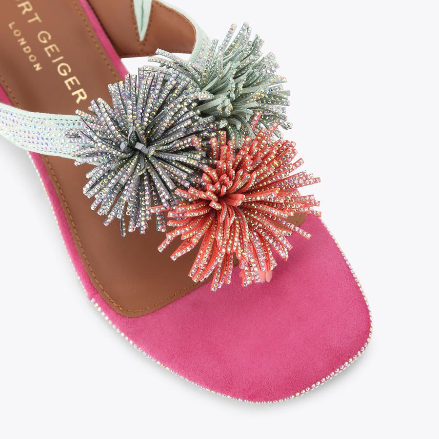 POM POM T-BAR FLAT SDL Green T-Bar Crystal Sandal by KURT