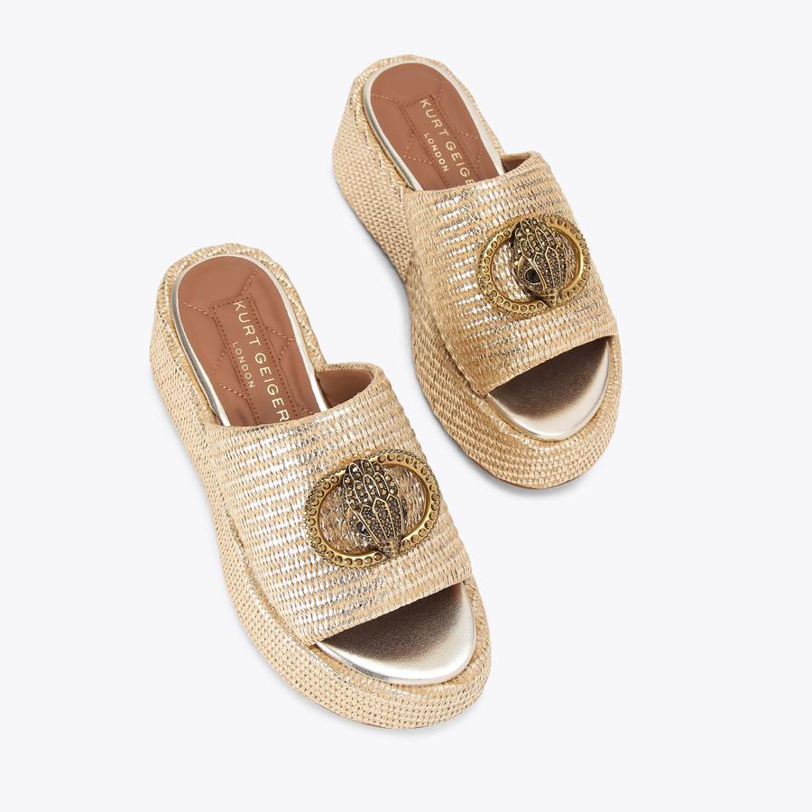 CHELSEA FLATFORM MULE Gold Metallic Chunky Sandal by KURT