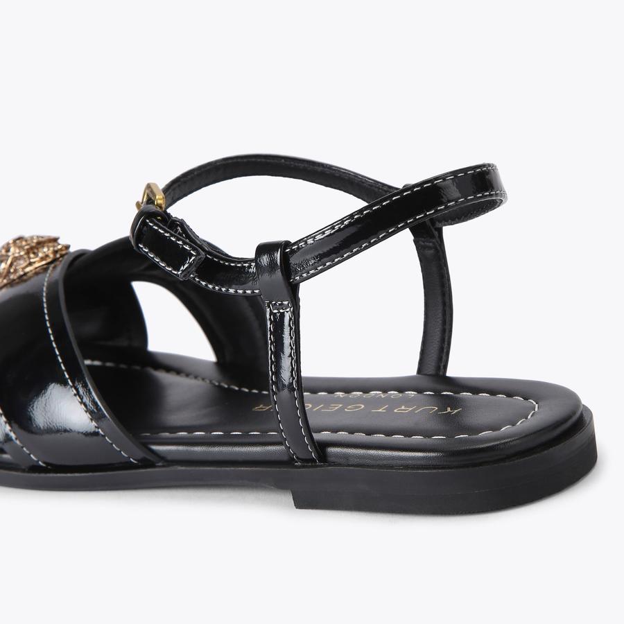ORSON CROSS FLAT SANDAL Black Patent Leather Flat Sandal by KURT