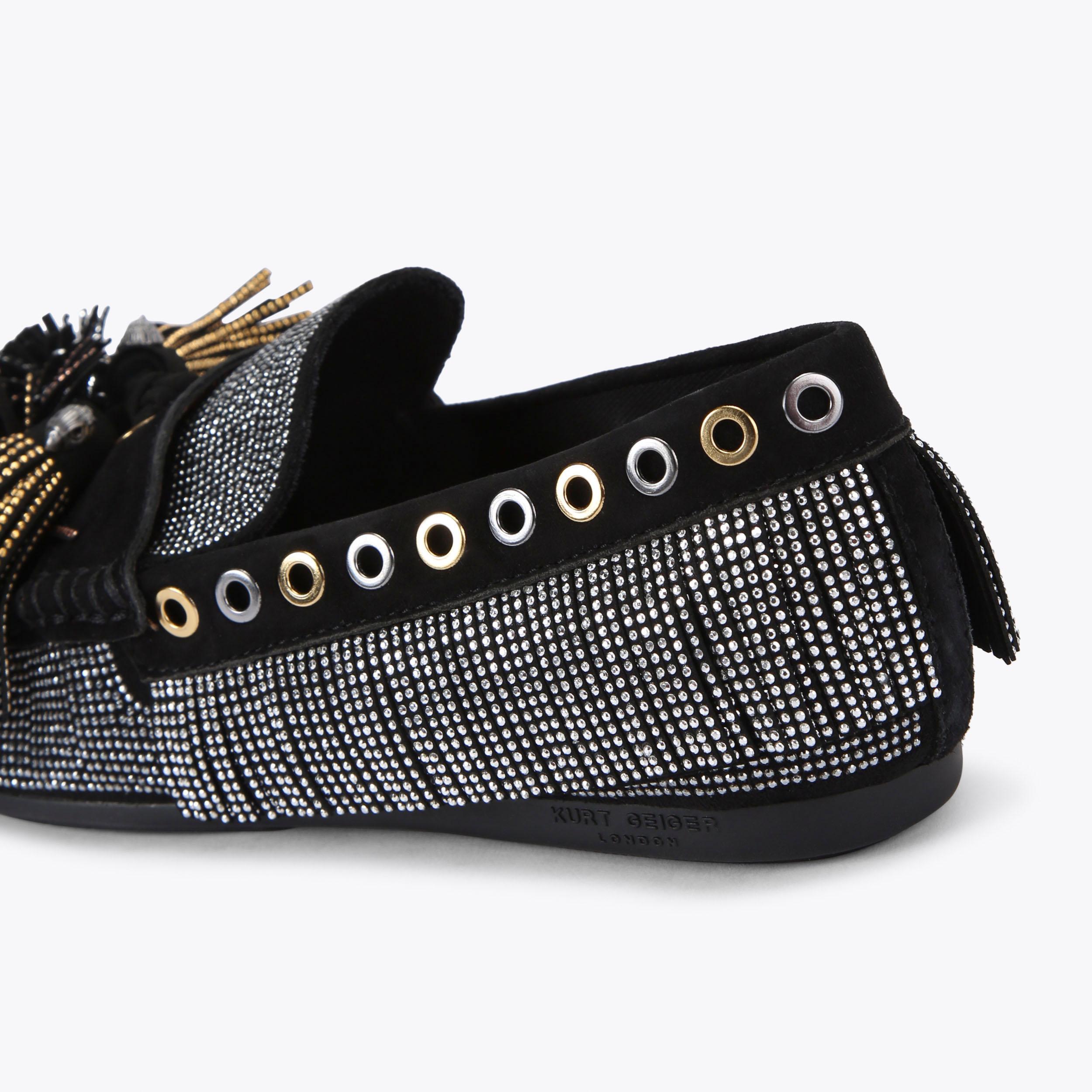 POM POM MOCCASIN Black Pom Pom Flats by KURT GEIGER LONDON