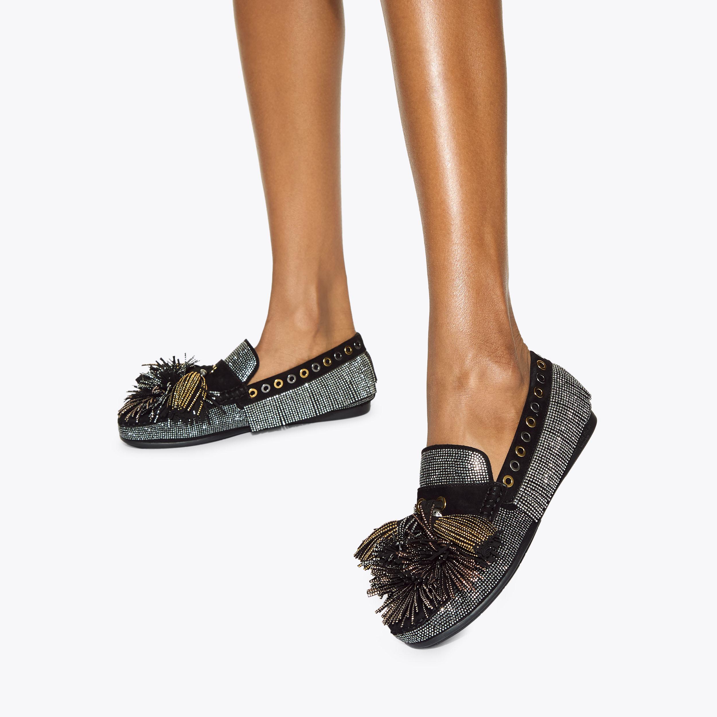 POM POM MOCCASIN Black Pom Pom Flats by KURT GEIGER LONDON