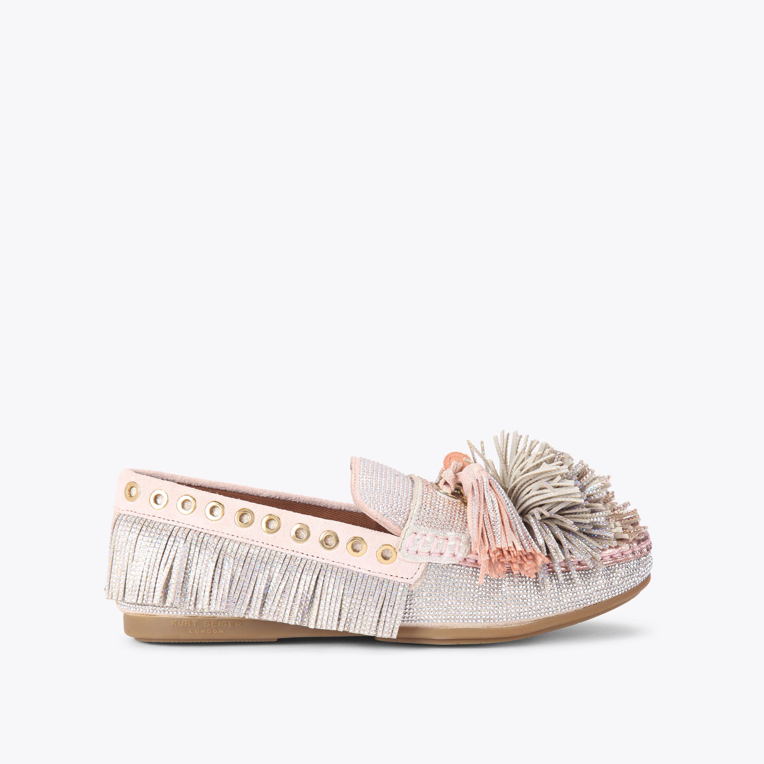 POM POM MOCCASIN Pink Pom Pom Crystal Embellished Loafer by  display picture 3