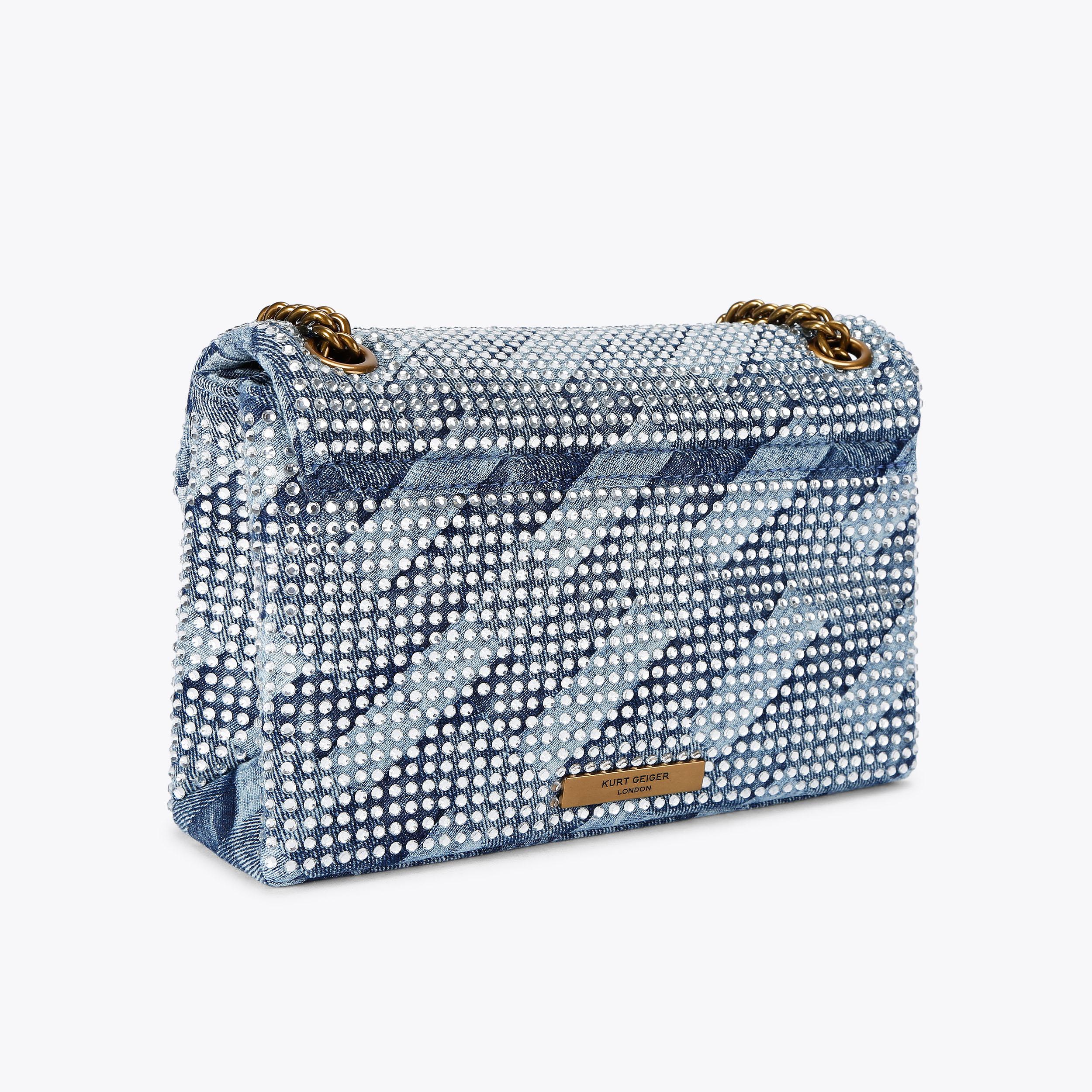 FABRIC MD KENSINGTON Denim Silver Crystal Shoulder Purse by