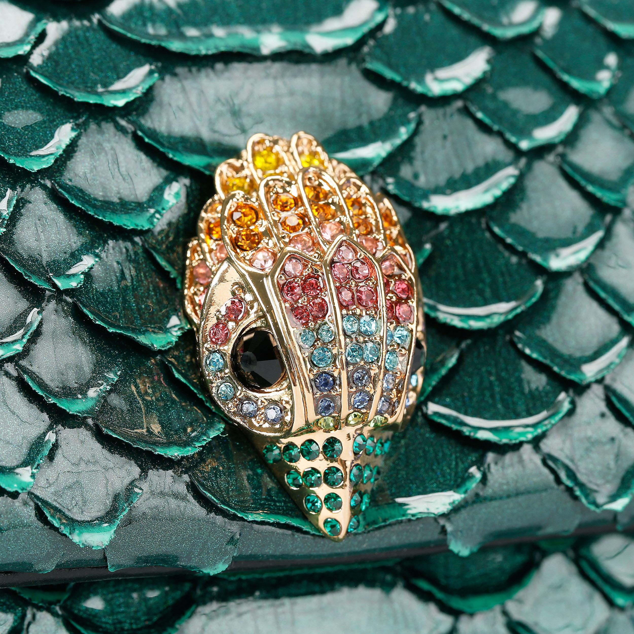 LEATHER MD KENSINGTON Green Metallic Leather Embossed Kensington