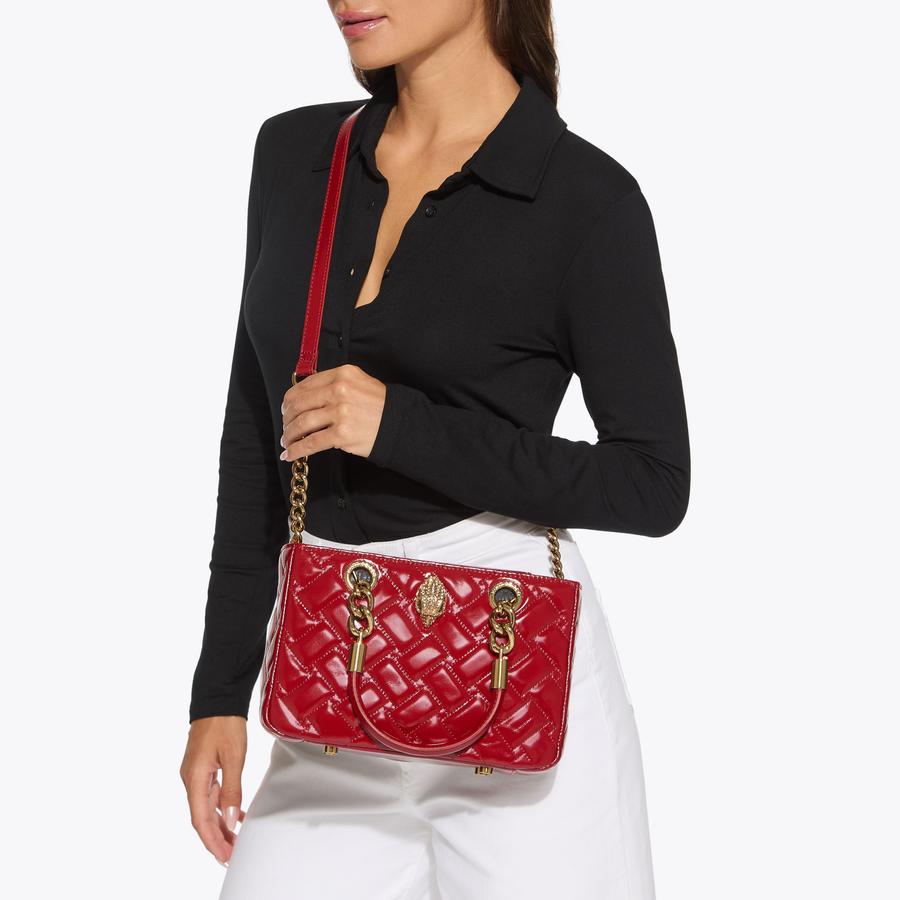 ★QUMAPON ROUGE+QUMAPON PEACOCK SQ KENSINGTON Red Leather Top Handle Bag by KURT GEIGER LONDON