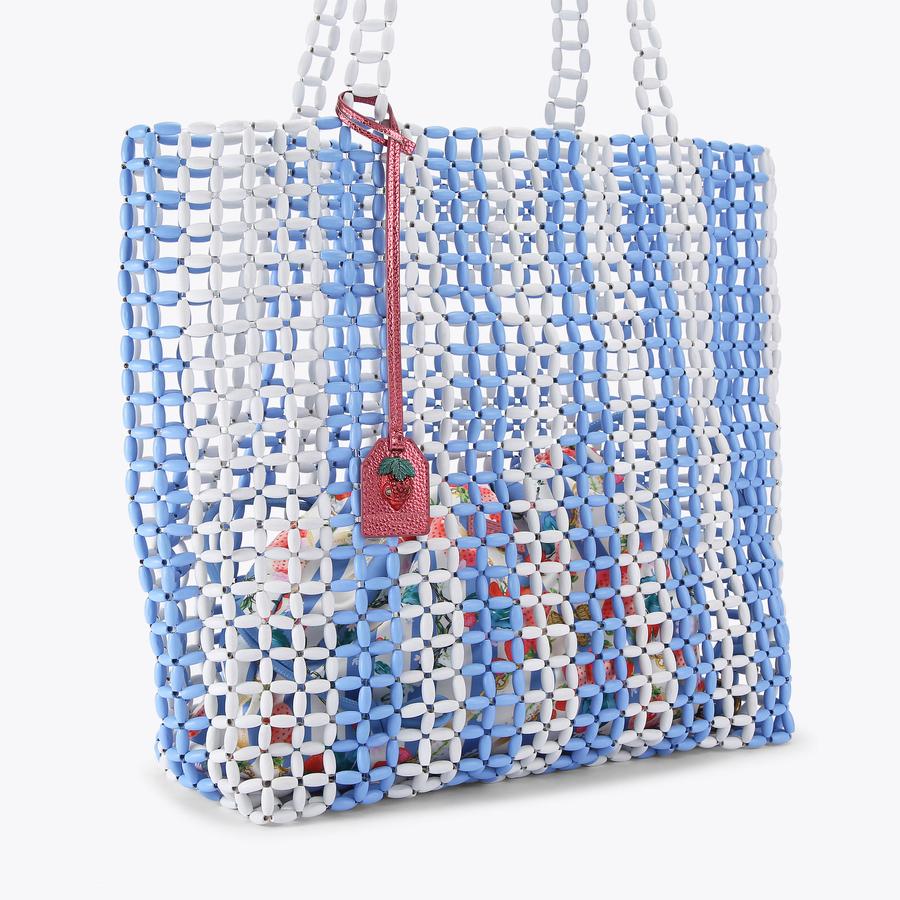 BEADED KENSINGTON SHOPPER Blue Stripe Beaded Shopper Purse