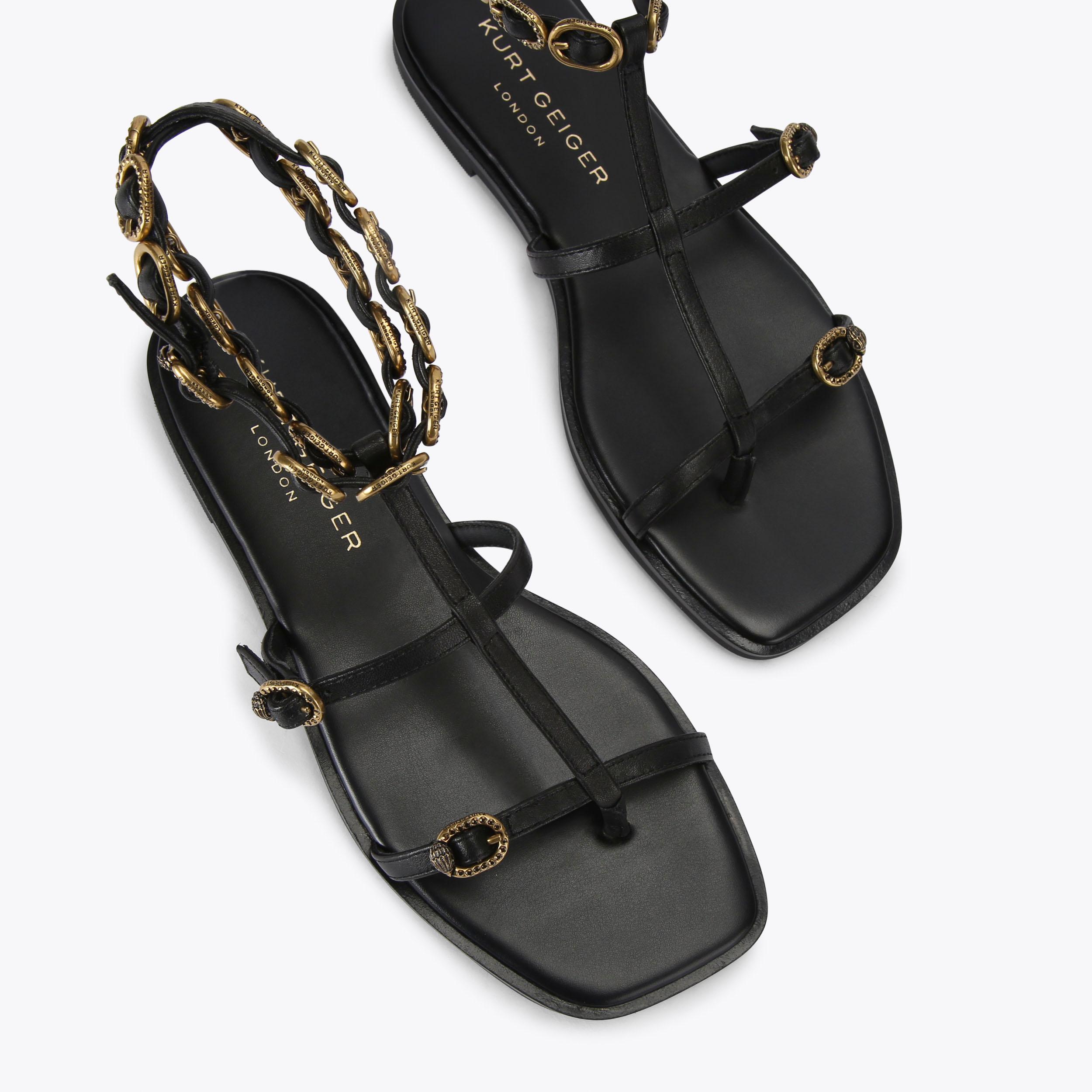 Regent Flat Gladiator Sandal Black Leather | Kurt Geiger