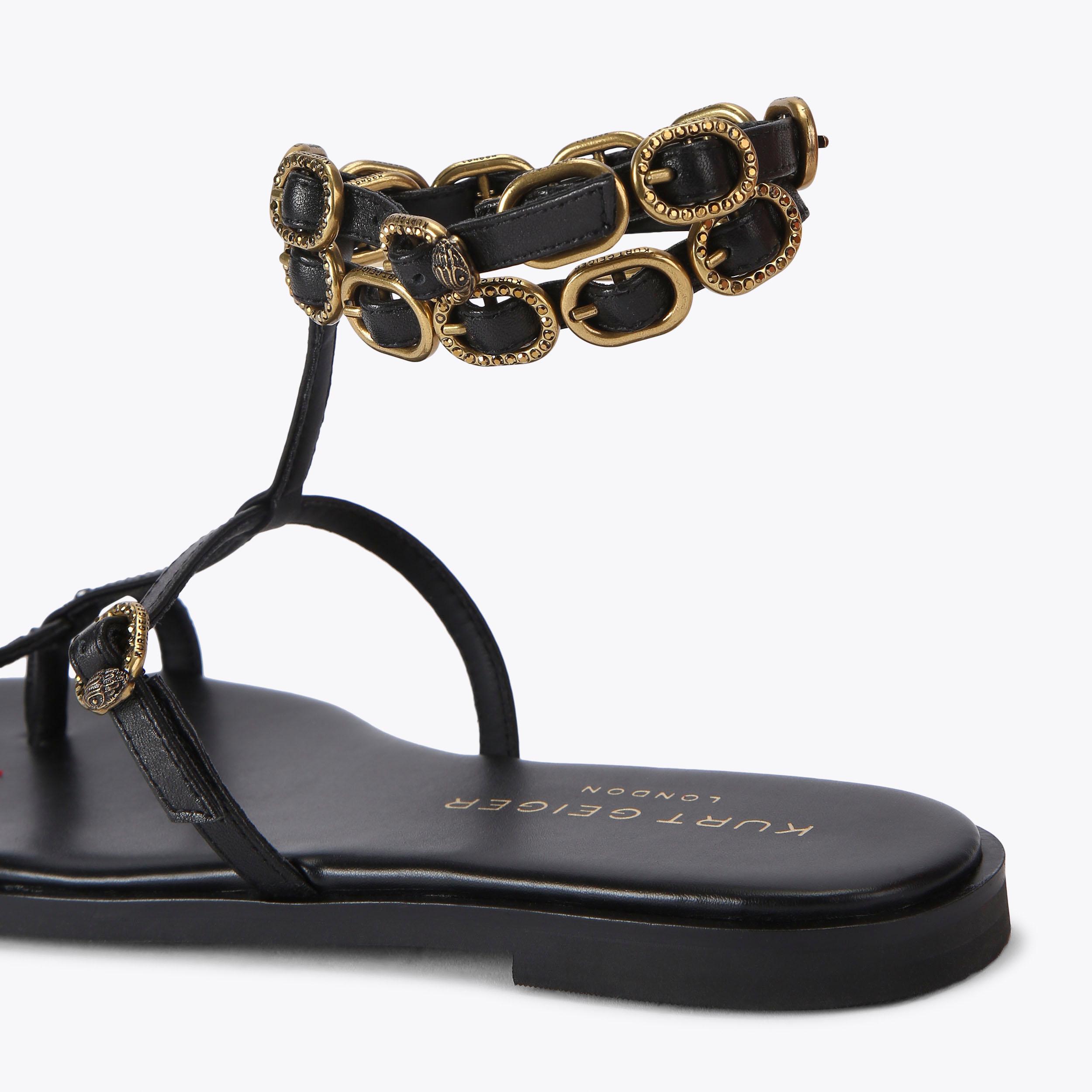 Regent Flat Gladiator Sandal Black Leather | Kurt Geiger