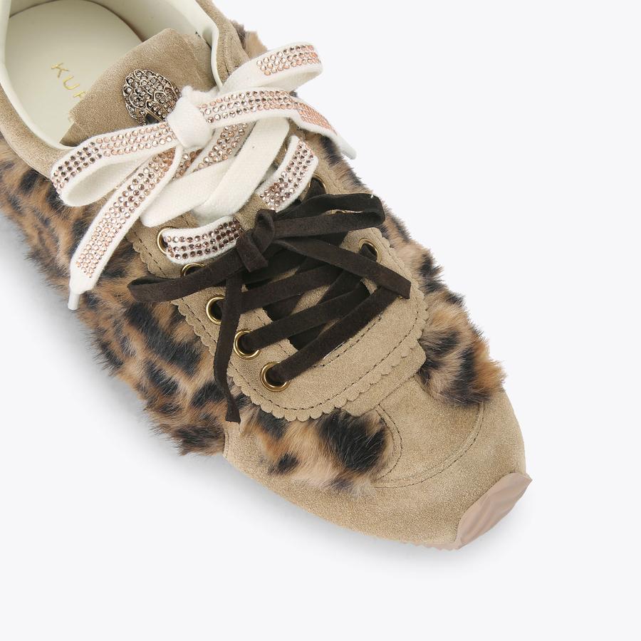 アンゴラ【伊太利屋】アニマル柄 サファリ Lサイズ40 ロングコート ニット ISLINGTON SNEAKER Leopard Faux Fur Lace Up Sneaker by KURT GEIGER